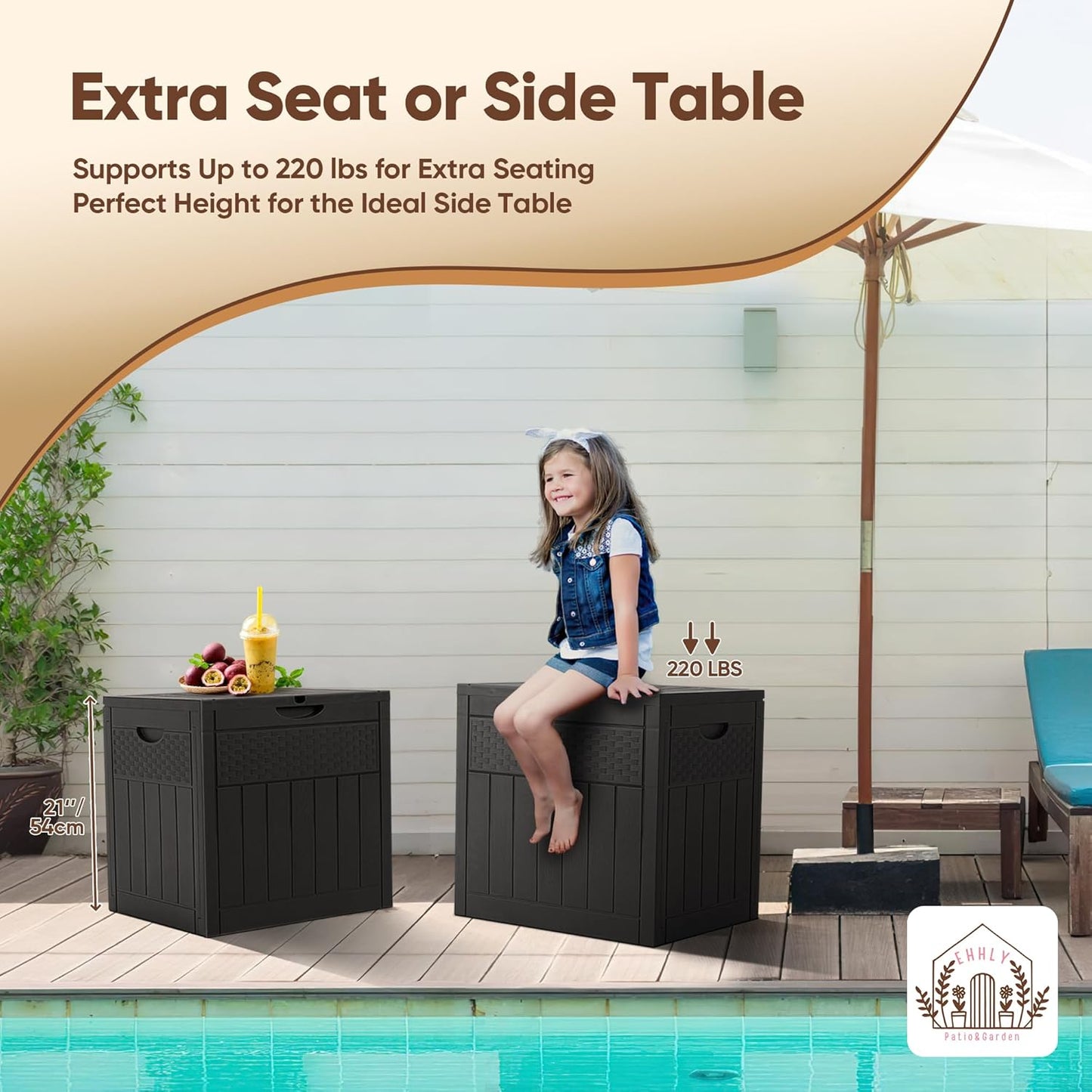 33 Gallon Deck Box, Small Outdoor Storage Box Waterproof, Lockable Secure Package Bin Delivery Box for Outside Front Porch, Patio Cushions Storage Box, Delivery Driver Snack Box for Porch, Black