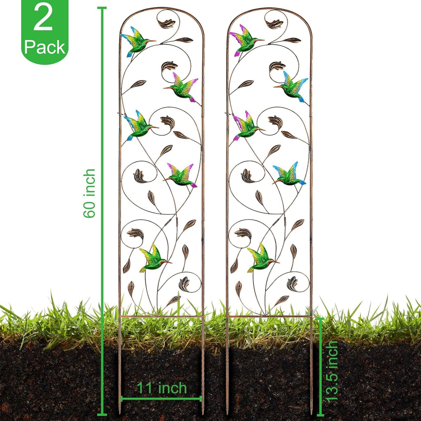 SUNNYPARK Set of 2 Hummingbird Metal Garden Trellis for Climbing Plants, Decorative Vegetables Flowers Vine Trellis for Outdoor Patio 60'' H x 11'' W