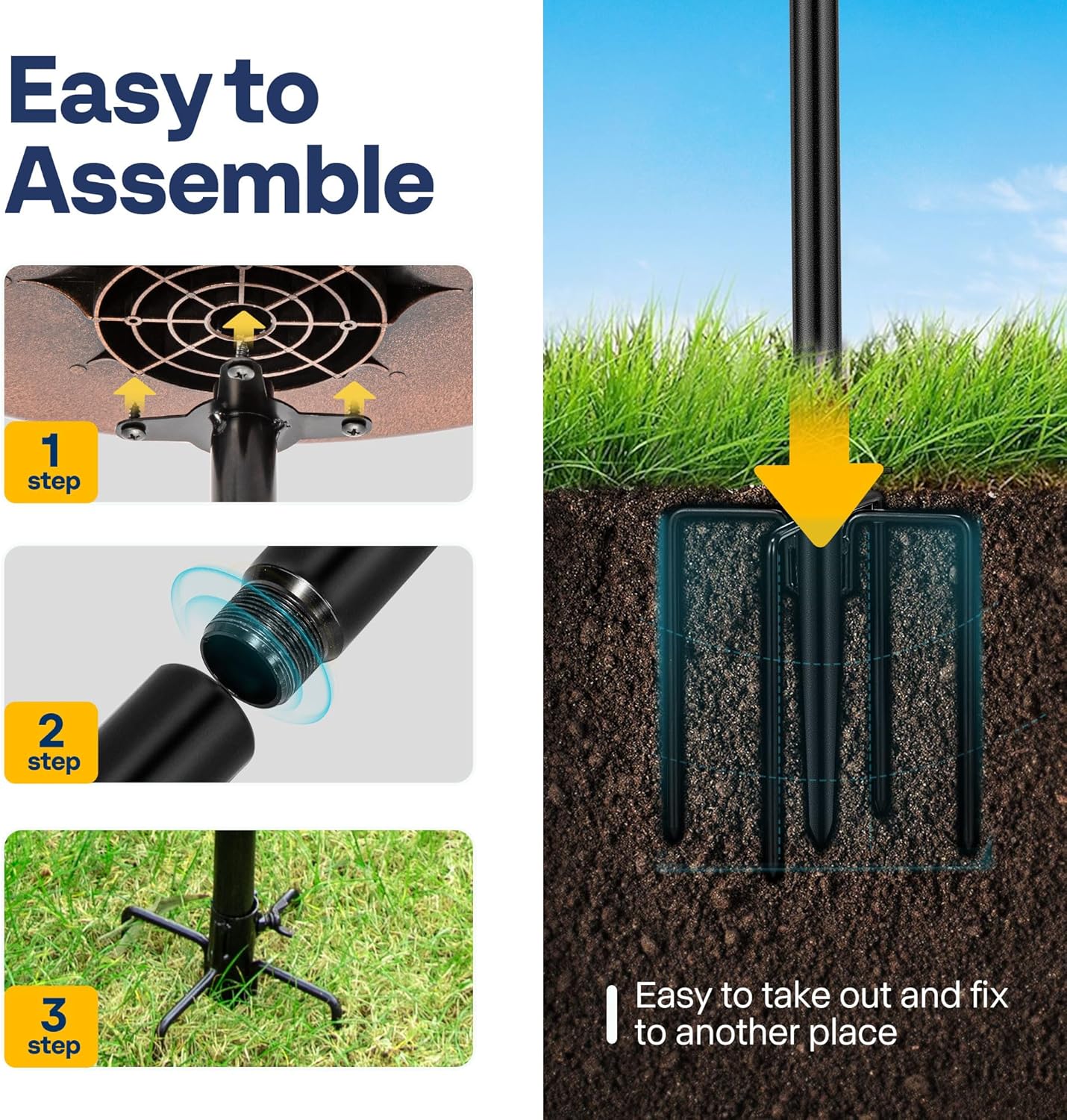 VIVOHOME Polyresin Bird Bath Bowl with Solar Fountain, 29 Inch Height Outdoor Freestanding Birdfeeder with Metal Stake, Capacity 1.4 Gallons, 5-Pronged Base, Bronze