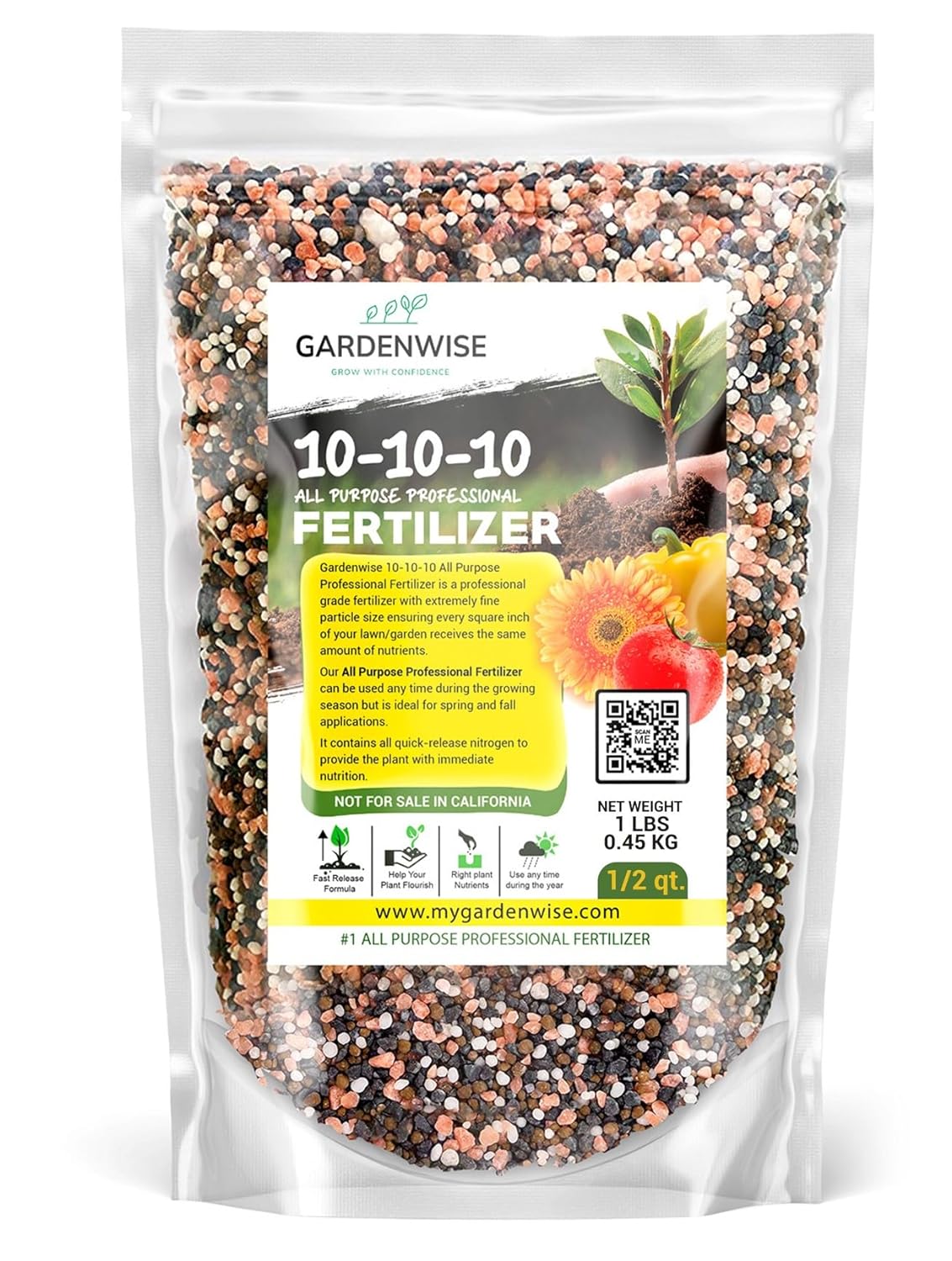 10-10-10 Plant Fertilizer Slow Release - 10 10 10 All Purpose Granular Garden Fertilizer for Vegetables, Tomato, Arborvitae, Shrubs, Rose, Flowers, Fruit, Fig Trees (1/2 Quart)