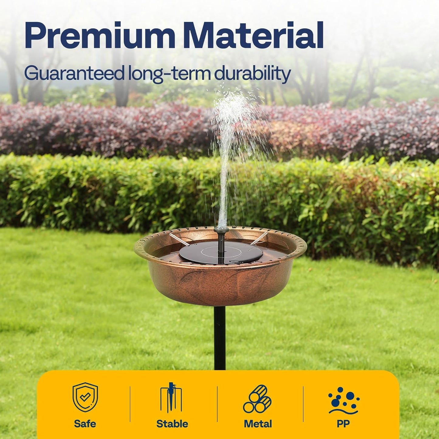 VIVOHOME Polyresin Bird Bath Bowl with Solar Fountain, 29 Inch Height Outdoor Freestanding Birdfeeder with Metal Stake, Capacity 1.4 Gallons, 5-Pronged Base, Bronze