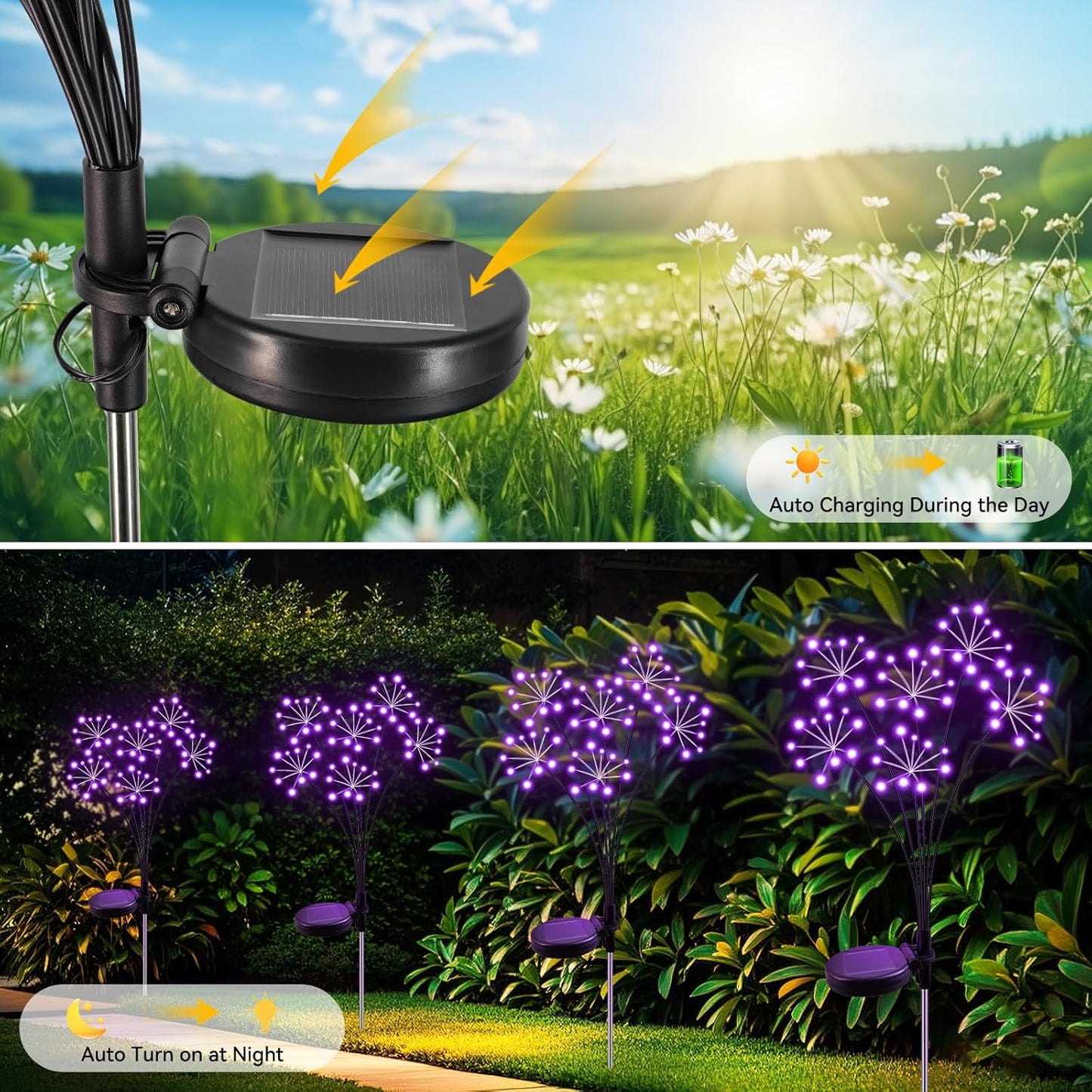 Solar Garden Lights 2 Pack Waterproof Swaying Starburst Light Solar Outdoor Lights for Yard Patio Walkway Pathway Party Wedding Decoration, Unique Gifts for Women, Purple
