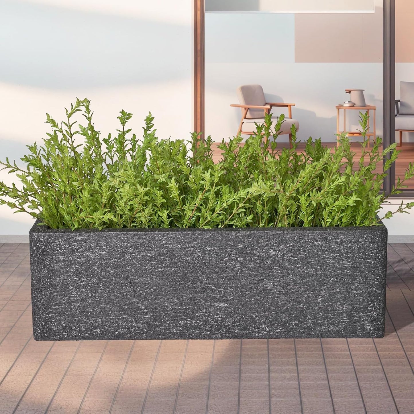 24 Inch Rectangular Concrete Planter,Durable All-Weather Use with Drainage Holes,Large Rectangular Planter for Outdoor Indoor Plants