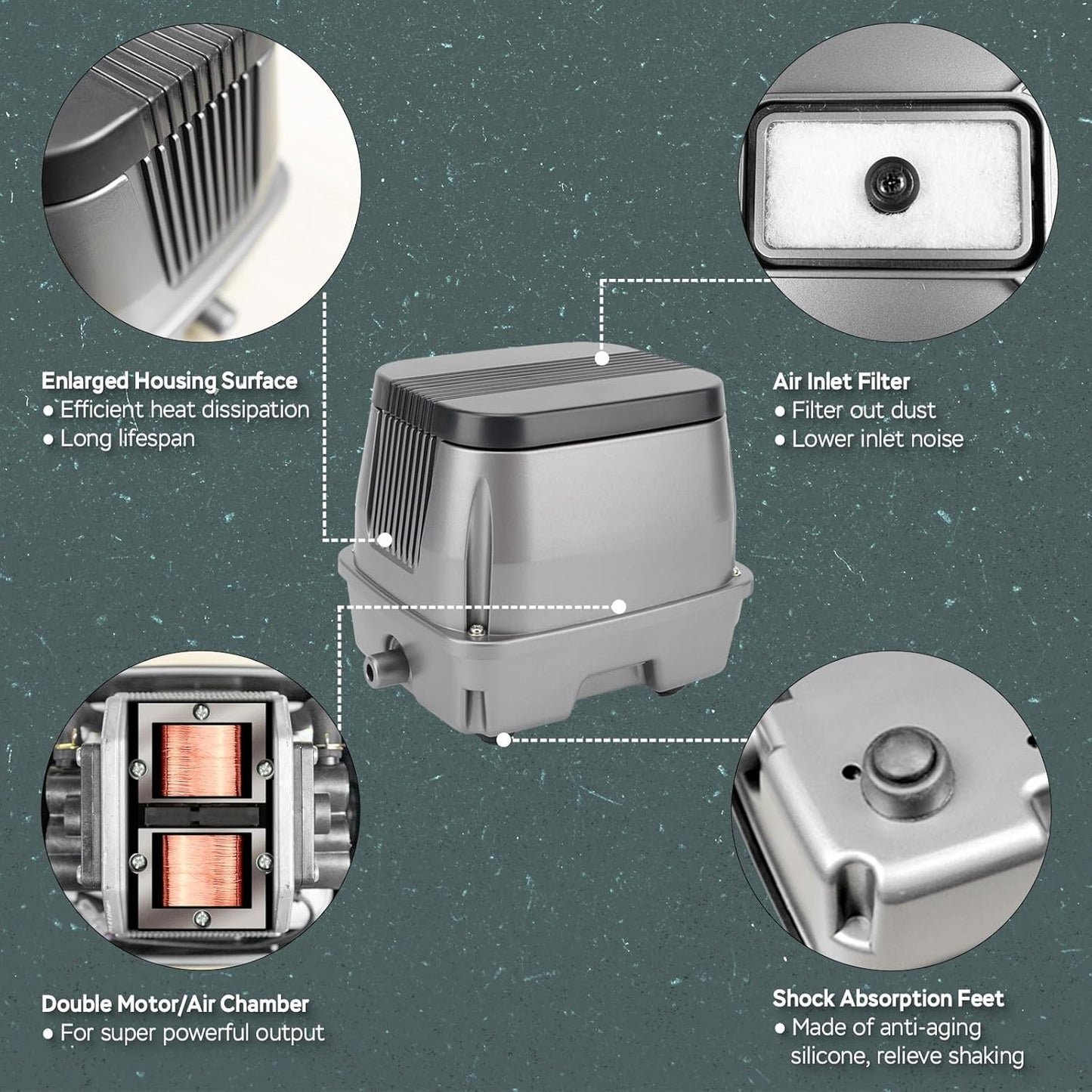 AquaMiracle Linear Air Pump ZP-40/ZP-60/ZP-100/ZP-200 for Pond Aeration, 635/950/1600/4000GPH Septic Air Pump Pond Aerators for Outdoor Ponds, Waste Treatment, Aquarium, Fish Farm, Seafood Restaurant