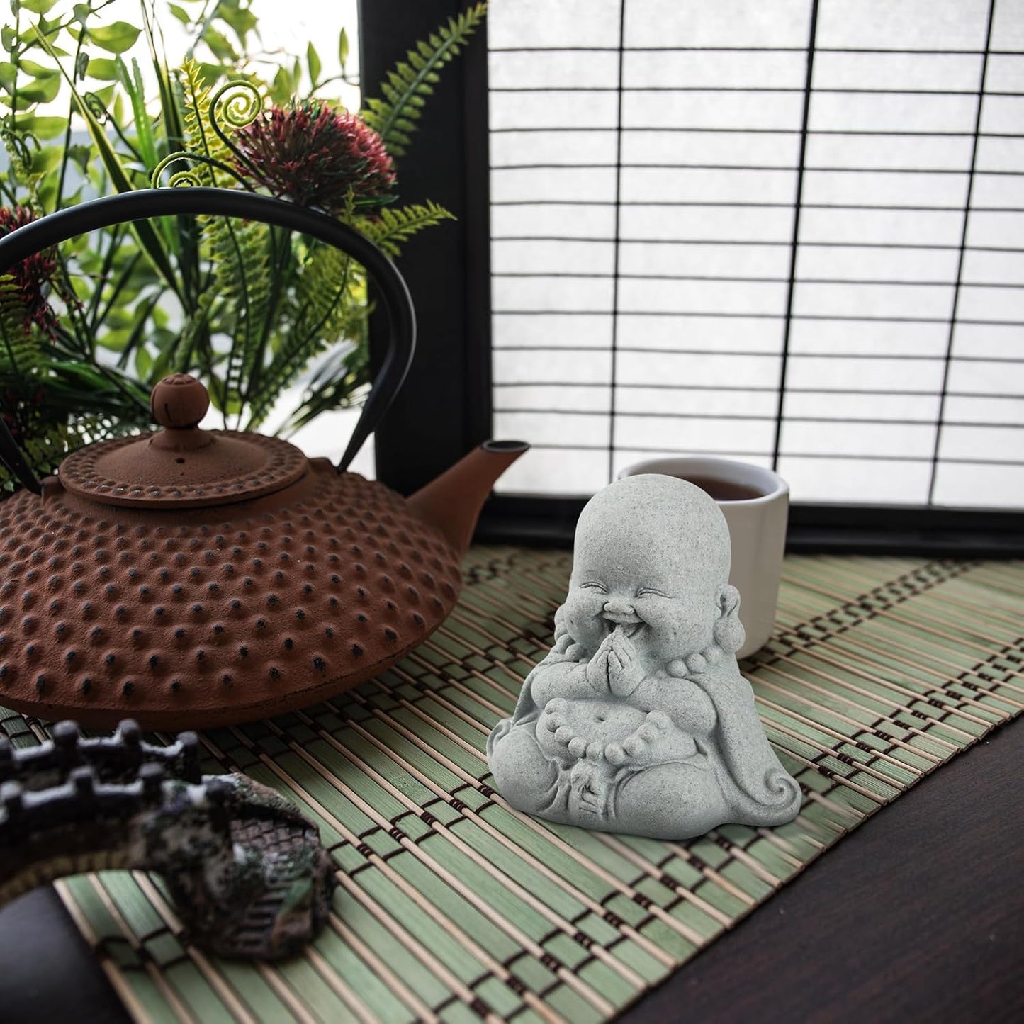 Buddha Sandstone Statues, Zen Monk Praying Statue Sculptures Ornament for Wealth Good Luck Feng Shui Decor Home Office Car Decoration(Prayer Buddha)