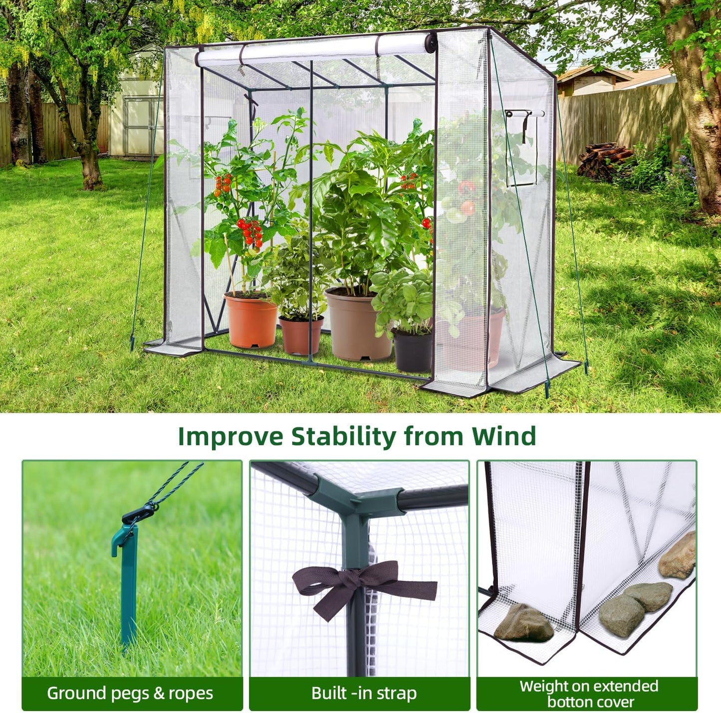 Ohuhu Tomato Greenhouse for Outdoors: Portable Lean to Green House Heavy Duty with Roll-Up Zippered Door, Tall Plastic Greenhouses for Outside Plants Growing Shed Tent for Backyard, 6.6x2.5x5.6 FT