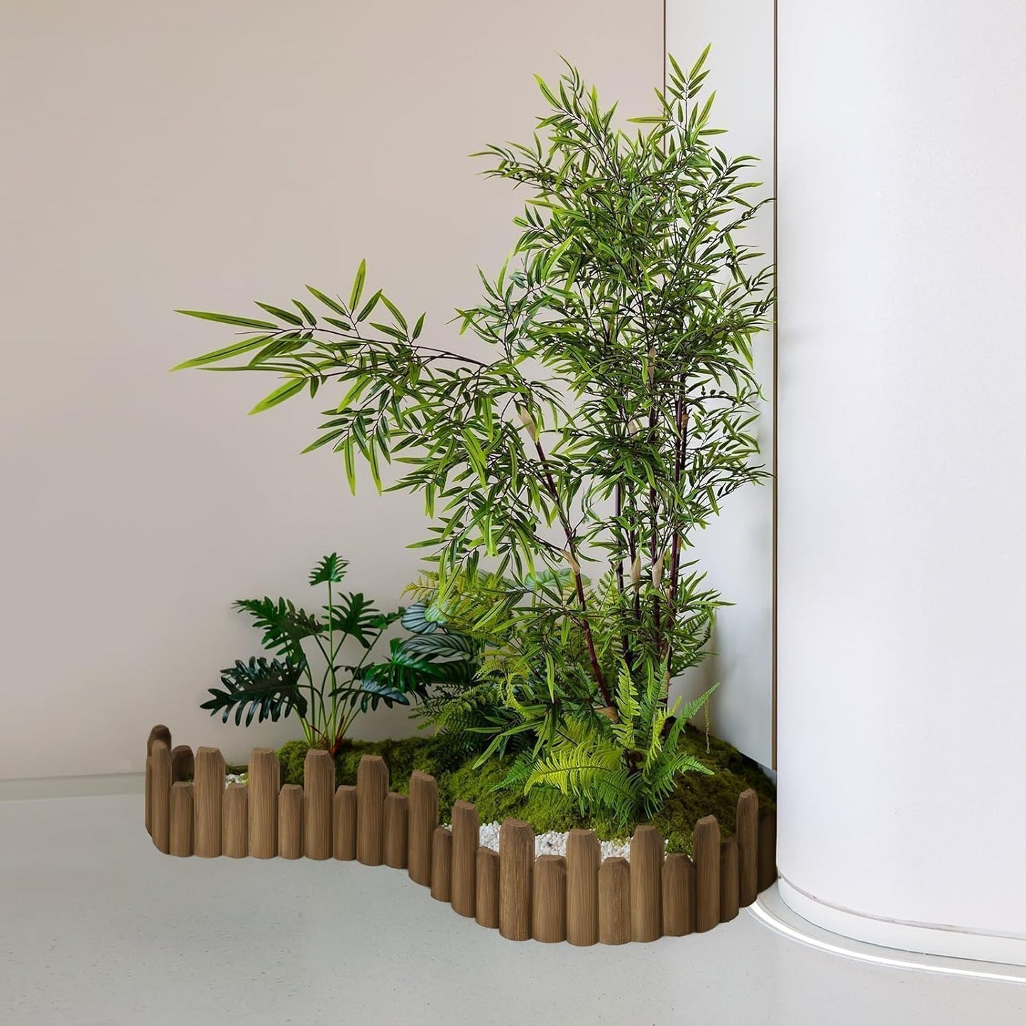 Wood Garden Edging for Landscaping – Staggered Half-Round Wooden Fence Border, Rustic Flower Bed Edging, Natural Pine, 7.9” x 4ft, Outdoor Garden Decor