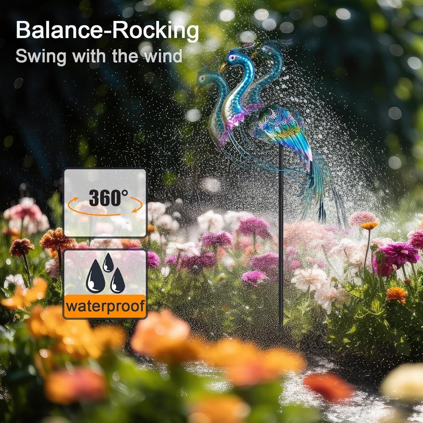 hogardeck Garden Decor for Outside, 48" Metal Peacock Garden Stake with Rocking Motion for Yard Art, Heavy-Duty Balancing Kinetic Wind Sculpture for Lawn Porch Outdoor Decorations