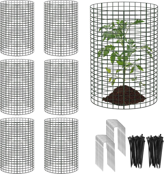 6 Pack 18'' x 12'' Large Wire Plant Protector from Animals, 18 Pcs Metal Plant Cage Chicken Wire Cloche with Ground Stakes and Nylon Tie to Keep Animals Out, Garden Protection Bunny Barricade