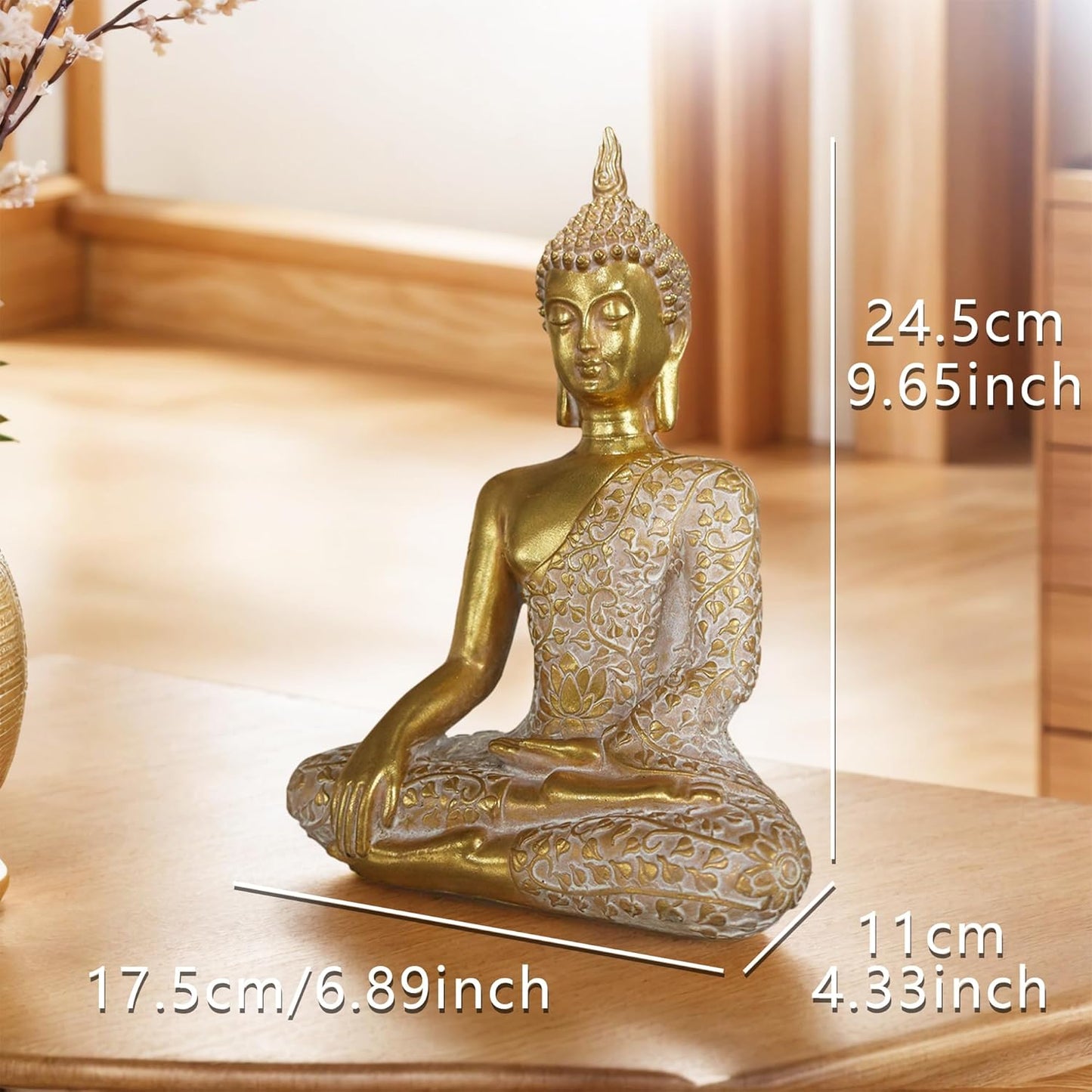 Buddha Statue Outdoor,Zen Garden Decor Buddha Sculpture for Home Meditation Decor Buda Decoration for Patio Desk Porch Yard Art Resin Decoration (Golden)