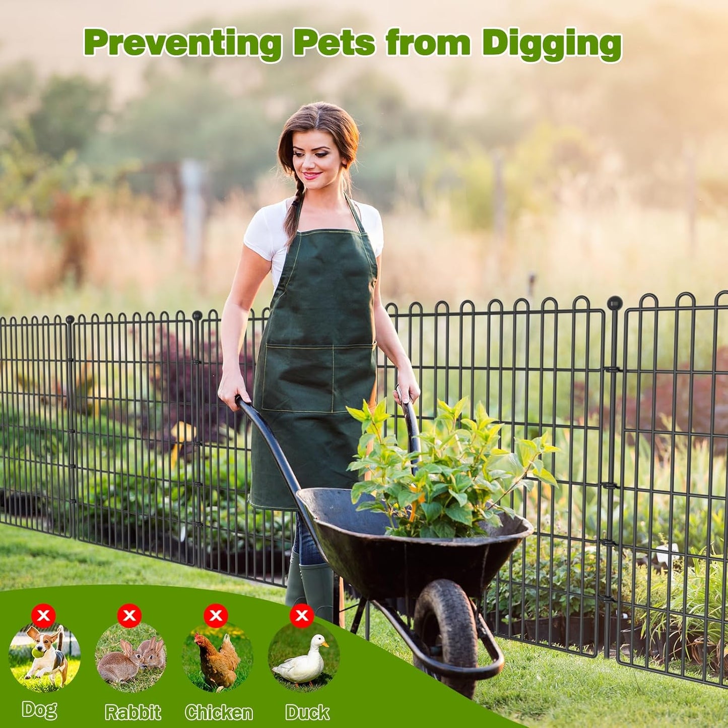 20 Panels No Dig Decorative Garden Fence with 2 Gates for Yard, 32 in(H) X 47.2 ft(L) Animal Barrier Fencing for Outdoor Dog, Metal Portable Garden Fences for Borders, Pets, Landscape, Temporary Fence