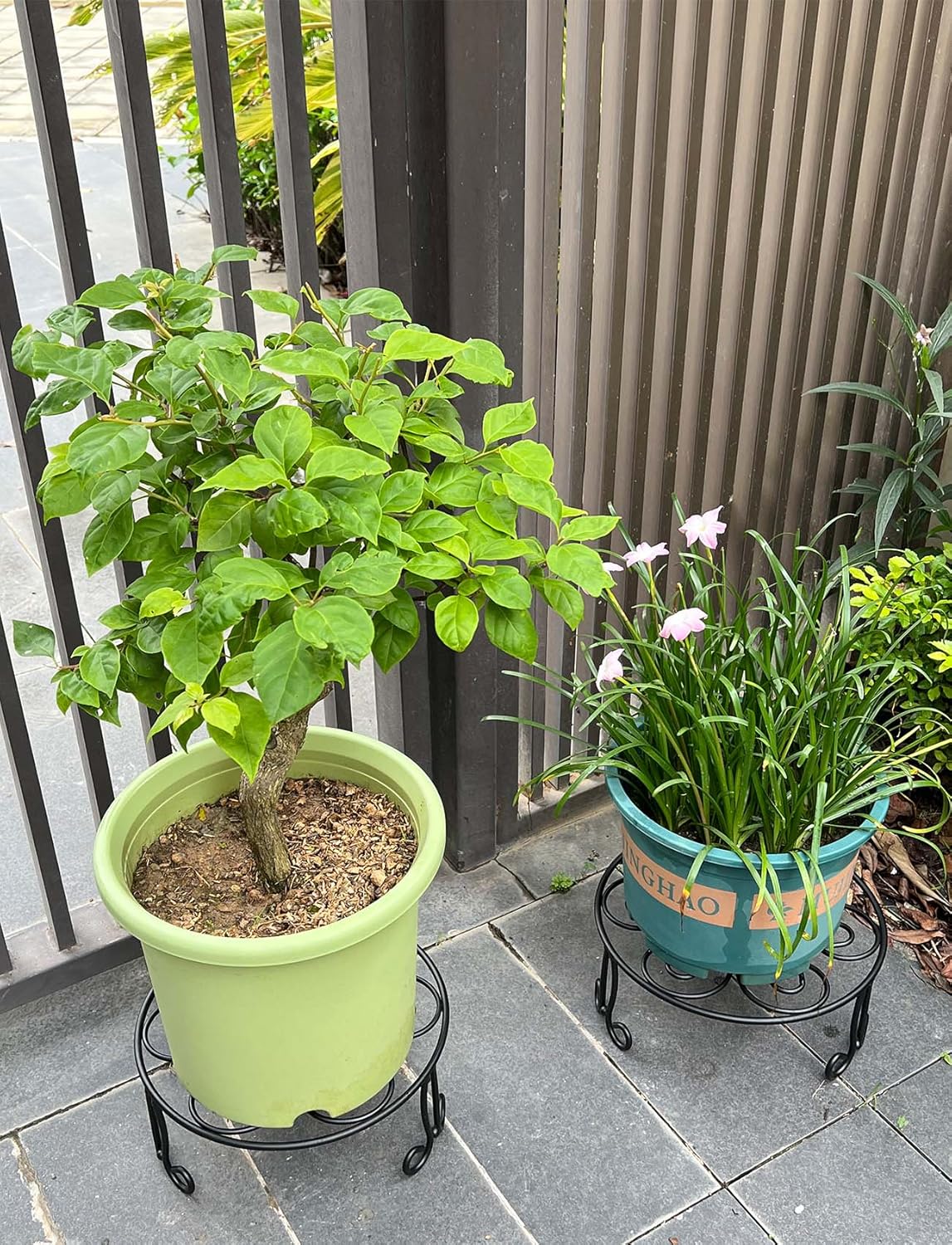 2 Pack 13'' Diameter Metal Plant Stand for Large Plant/Flower Pot Heavy Duty Potted Holder Indoor Outdoor Rustproof Iron Display Stand,Black