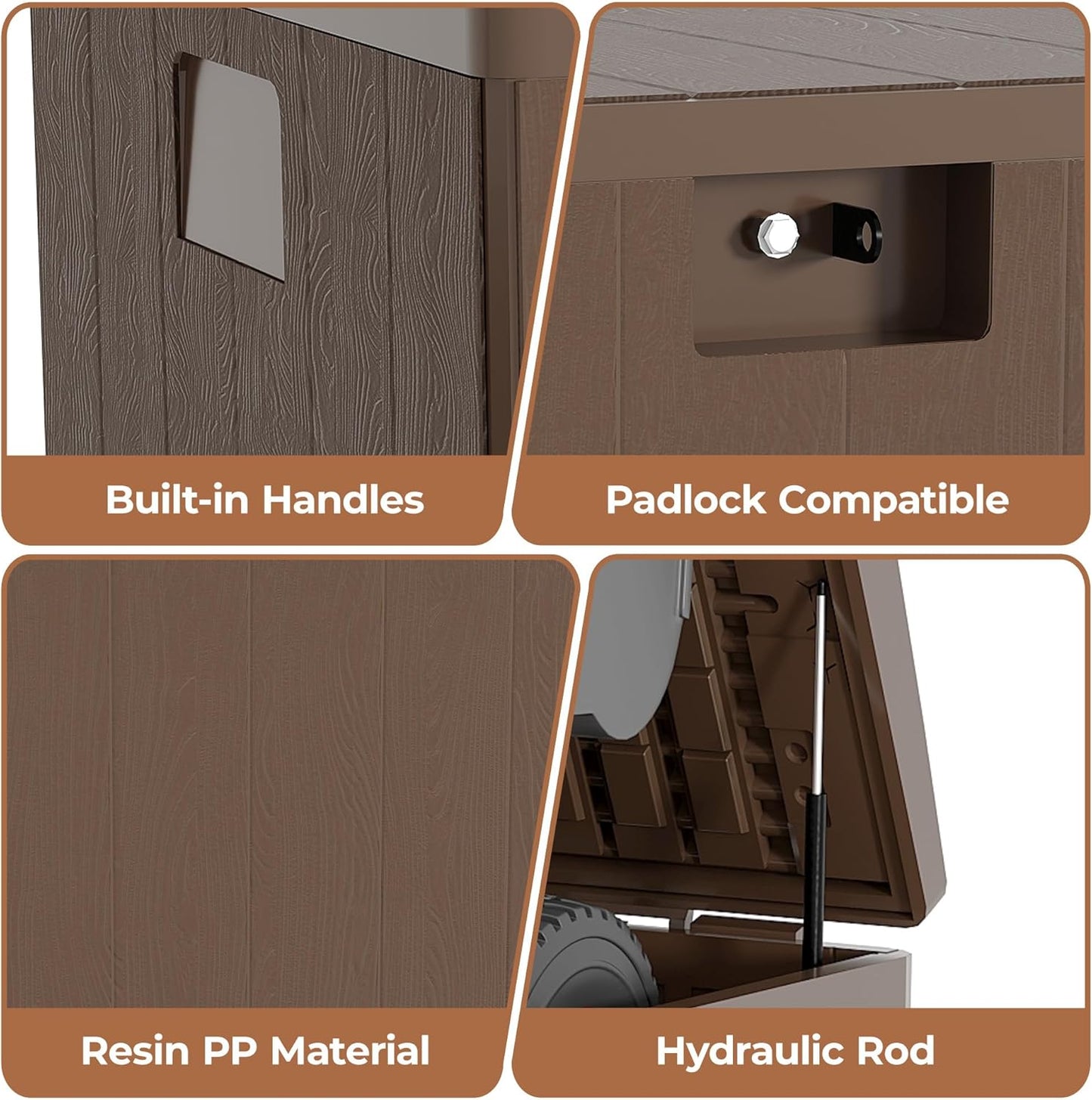 28Gallon Brown Resin Deck Box, Outdoor Storage Box Waterproof Lockable, Patio Square Deck Box For Package Delivery, Outside Storage Box Container for Furniture Cushions, Garden Tools, Pool Accessories