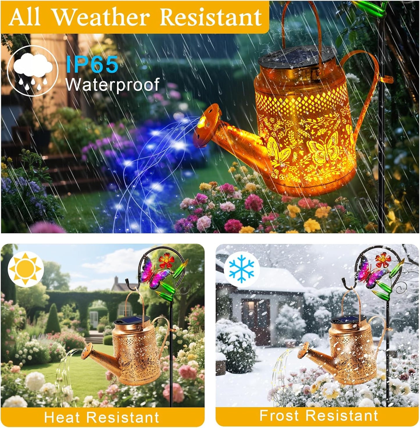 Butterfly Solar Lights Outdoor Waterproof, Solar Watering Can Lights with Shepherd Hook, Metal Hanging Lantern Garden Decor Yard Outside Patio Lawn, Gifts for Mom Grandma Women Birthday