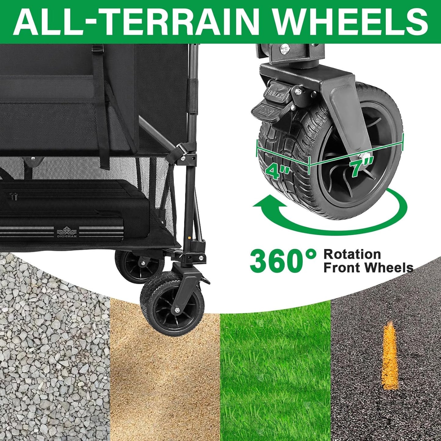 Double Decker Wagon 600lb Capacity & 400L Collapsible Sports Wagon with Big Wheels 54" Extended Utility Folding Cart for Camping Fishing & Outdoor Use