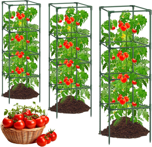 6Pack Tomato Cage, 57*15.4*15.4 Inches Garden Tomato Cages Plant Support Square Pole, Heavy Duty Steel Plant Tower Stakes,Cherry Tomato Trellis Cucumber for Climbing Vegetables Flowers Fruits-Green
