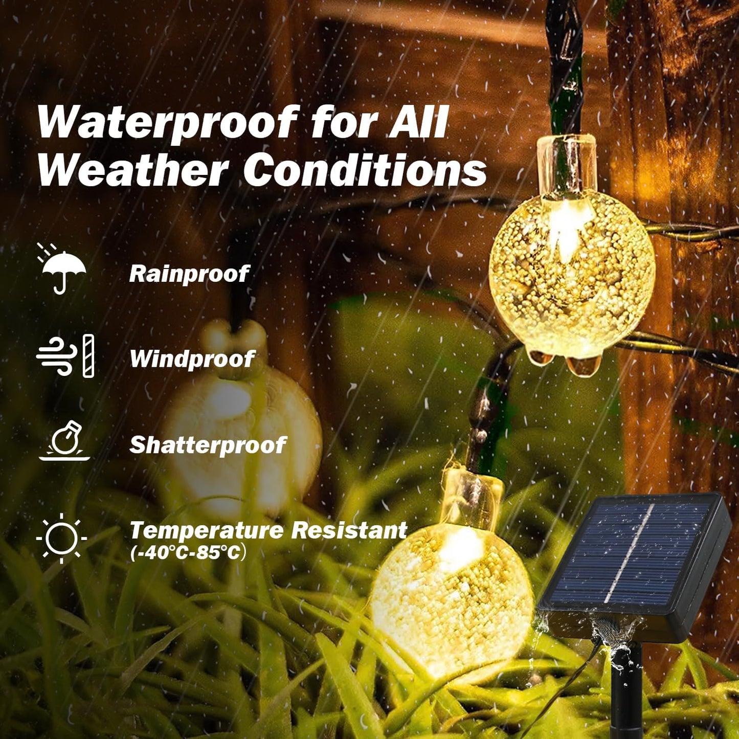 Solar Lights Outdoor Waterproof, 2 Pack Total 200LED 110FT Solar String Lights for Outside with 8 Modes, Outdoor String Lights Crystal Globe Patio Lights for Garden Yard Party Decor(Warm White)