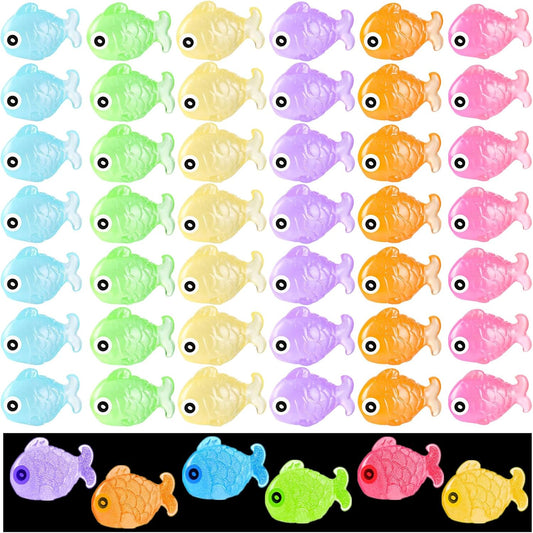 48Pcs Luminous Mini Resin Fish, Miniature Glow in The Dark Fish Ornament for Garden, Landscape, Aquarium, Dollhouse, Birthday Party, Room Crafts Decor