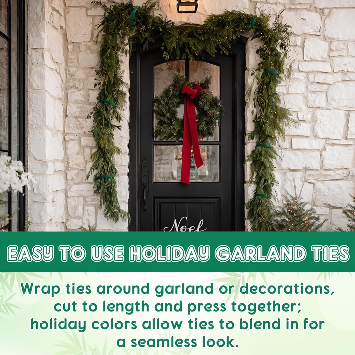 80 Pcs 12 Inch Christmas Garland Ties Green Adjustable Holiday Banister Ties Reusable Fastener Strap Nylon Garden Plant Cable Strap Christmas Tree Wreath Hook Loop Organizer for Home Office