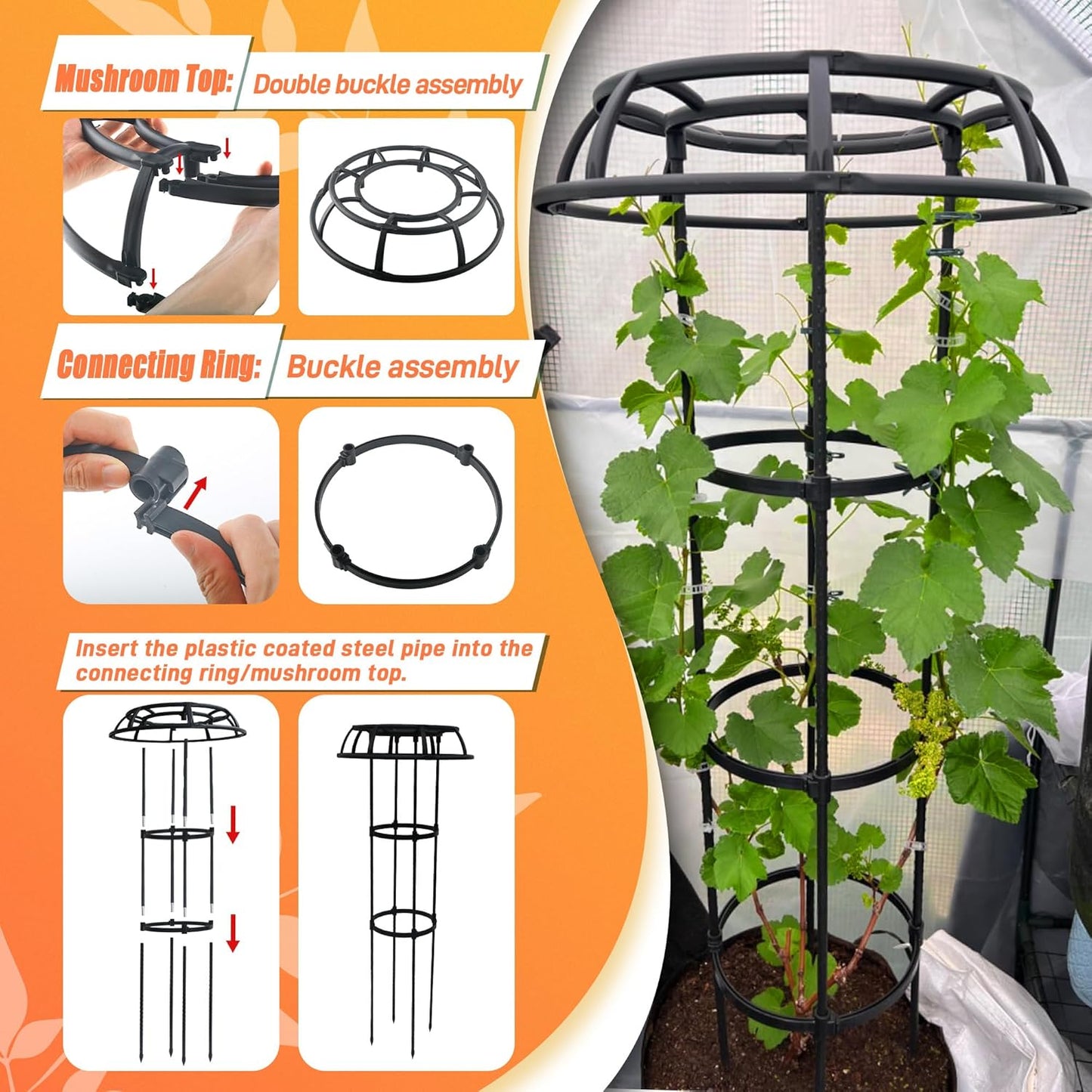 65 Inch Garden Trellis for Climbing Plants Outdoor, Mushroom Top Trellis for Potted Plants, Vines, Roses, Clematis, and Vegetables, Plant Trellis Support 2 Pack