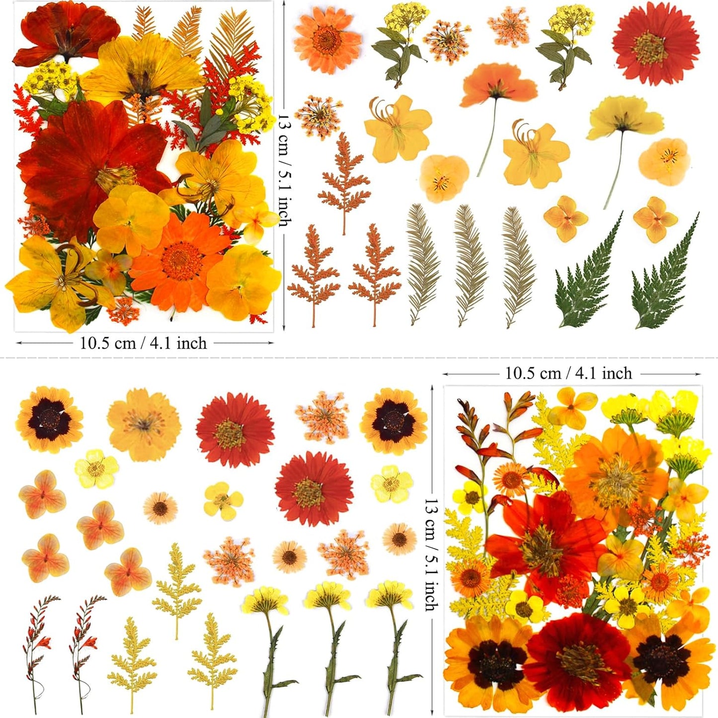 90Pcs Fall Pressed Dried Flowers for Resin, Real Assorted Autumn Natural Bulk Orange Dry Floral Leaves for DIY Art Crafts, Epoxy Molds, Jewelry, Soap, Candle Making