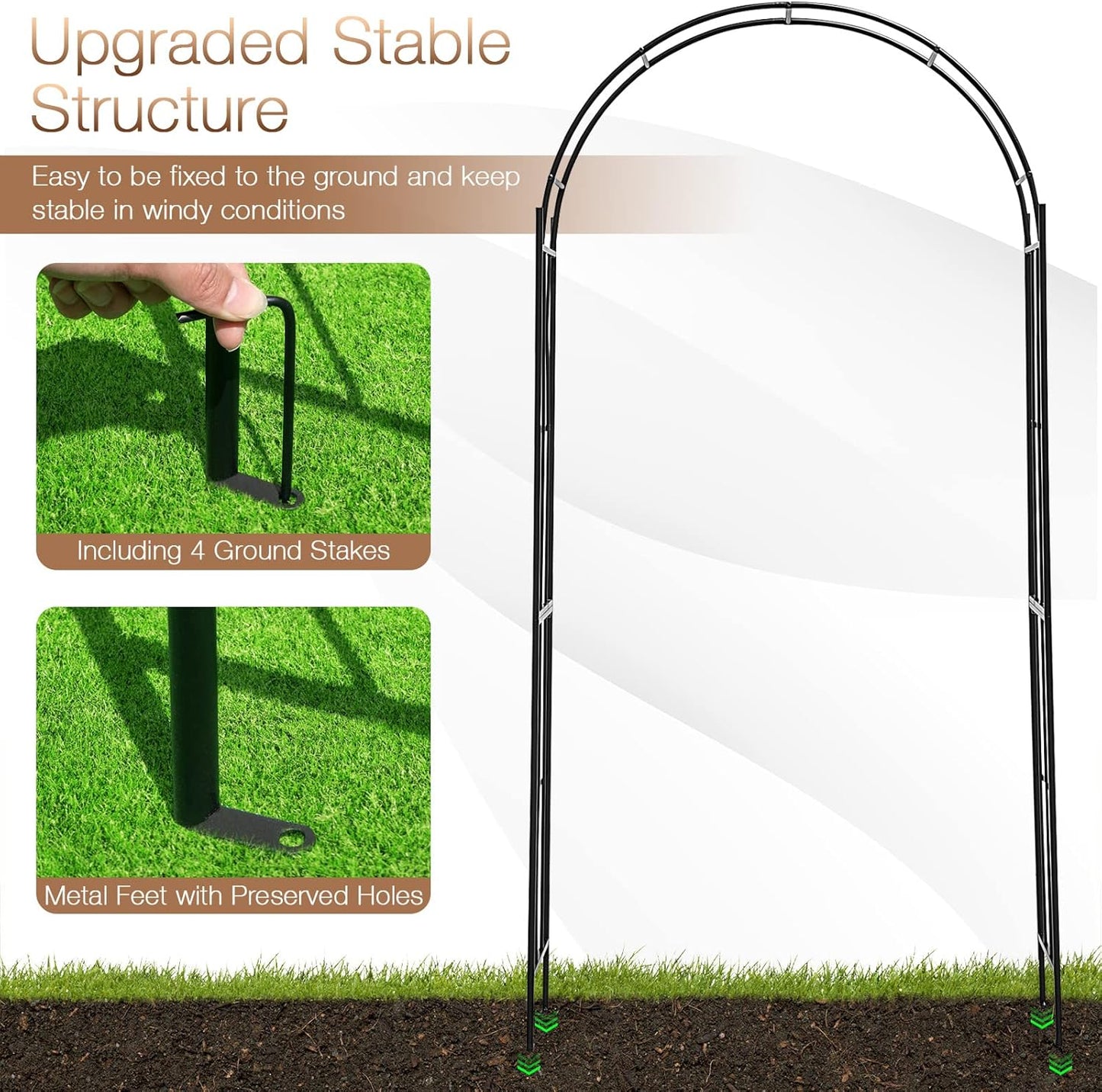 HAPPYGRILL Garden Arch, Garden Arbor with Trellis, Outdoor Garden Arbor with Stakes, Metal Garden Arch Trellis for Climbing Plants Vines, Wedding Ceremony Party Decor Arch, Garden Entrance Archway