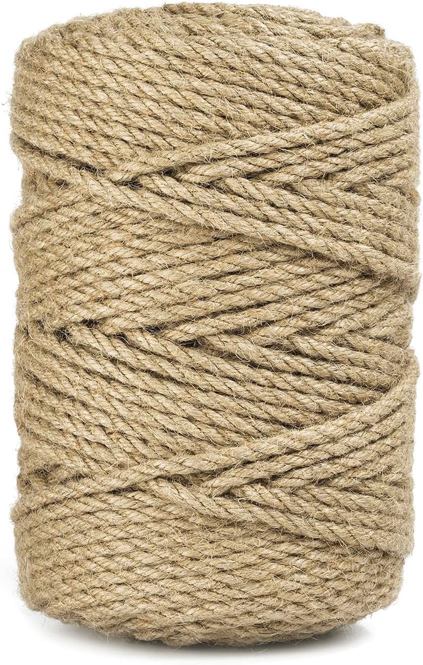 5mm Jute Twine, Large Roll of Natural Jute Rope 328 Feet, Heavy Duty and Thick Twine Hemp Rope for DIY Arts Crafts, Gardening, Bundling，Home Decorating, Cat Scratching Post