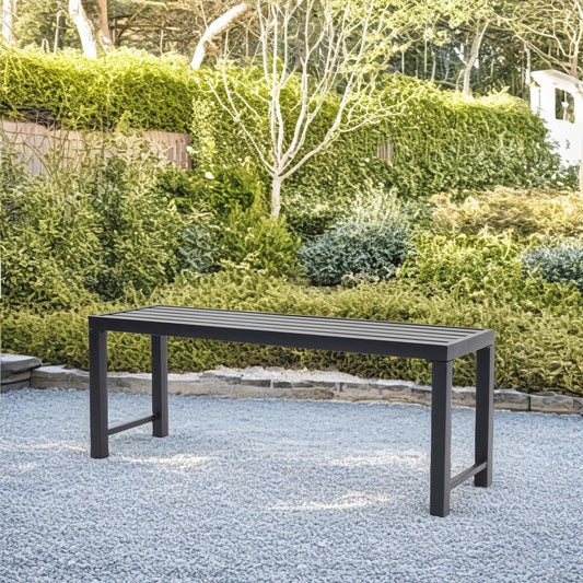 46" Outdoor Metal Backless Bench, All-Weather Patio Garden Bench for Backyard, Porch, or Lawn, Durable Steel Bench for Outdoor Spaces, Black