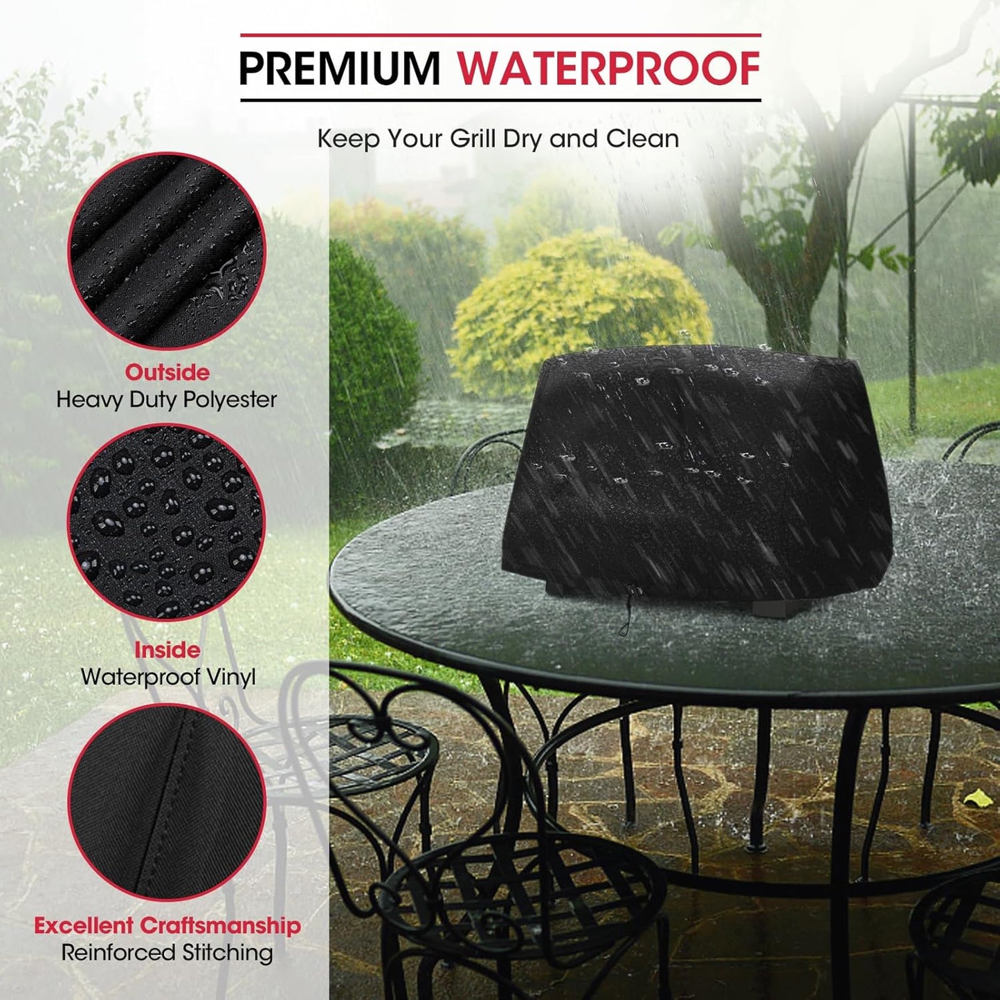 Unicook Grill Cover for Ninja OG700 OG701 OG751 Outdoor Series, Heavy Duty Waterproof Woodfire BBQ Cover with Inner Pocket, Sealed Team, Elastic Closure and Drawstrings, Black