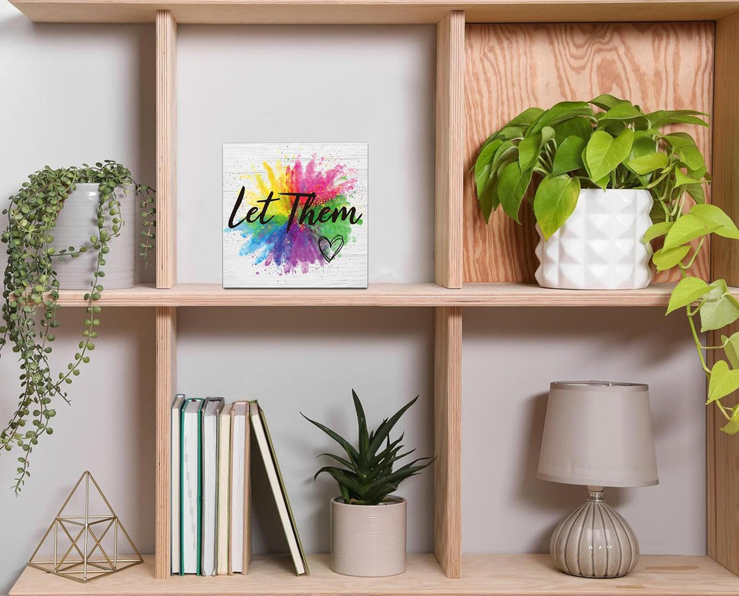 Let Them Wooden Sign, Desk Decorations For Women Office, 5x5 Inch Colorful Splash Funny Office Decor Wood Box Sign, Desk Shelf Cubicle Accessories, Appreciation Gifts for Coworkers Boss, 03