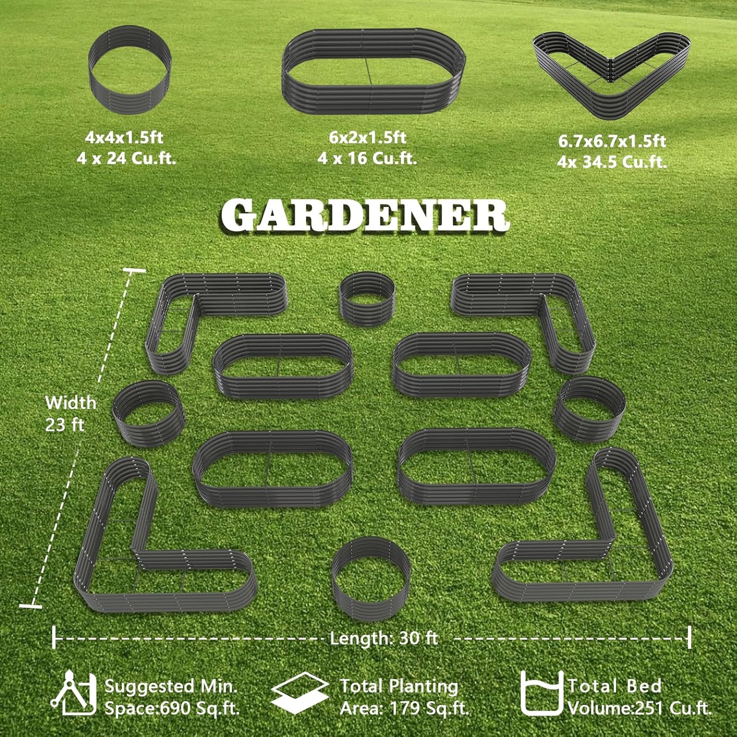 A ANLEOLIFE 12-Pack 4X4X1.5ft & 6X2X1.5ft & 81x81x18 in Deep Root Galvanized Raised Garden Beds Outdoor for Planting Vegetables Flowers Herb, Quartz Grey