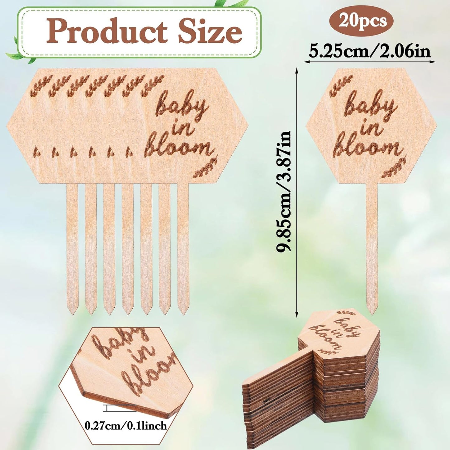 20Pcs Baby in Bloom Wooden Plant Labels, Garden Markers with Laser Engraved Design Baby Shower Decorations Succulent Tags for Potted Plants Party Favors Gifts