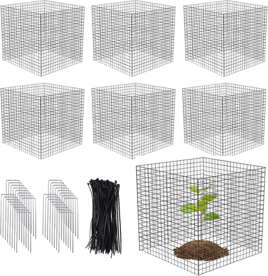 Small Wire Plant Protectors, 6 Pack Square Plant Protectors from Animals Mesh Plant Cage Chicken Wire Cover for Protect Plants, Garden,Shrubs and Vegetables from Animals(12x12 in)