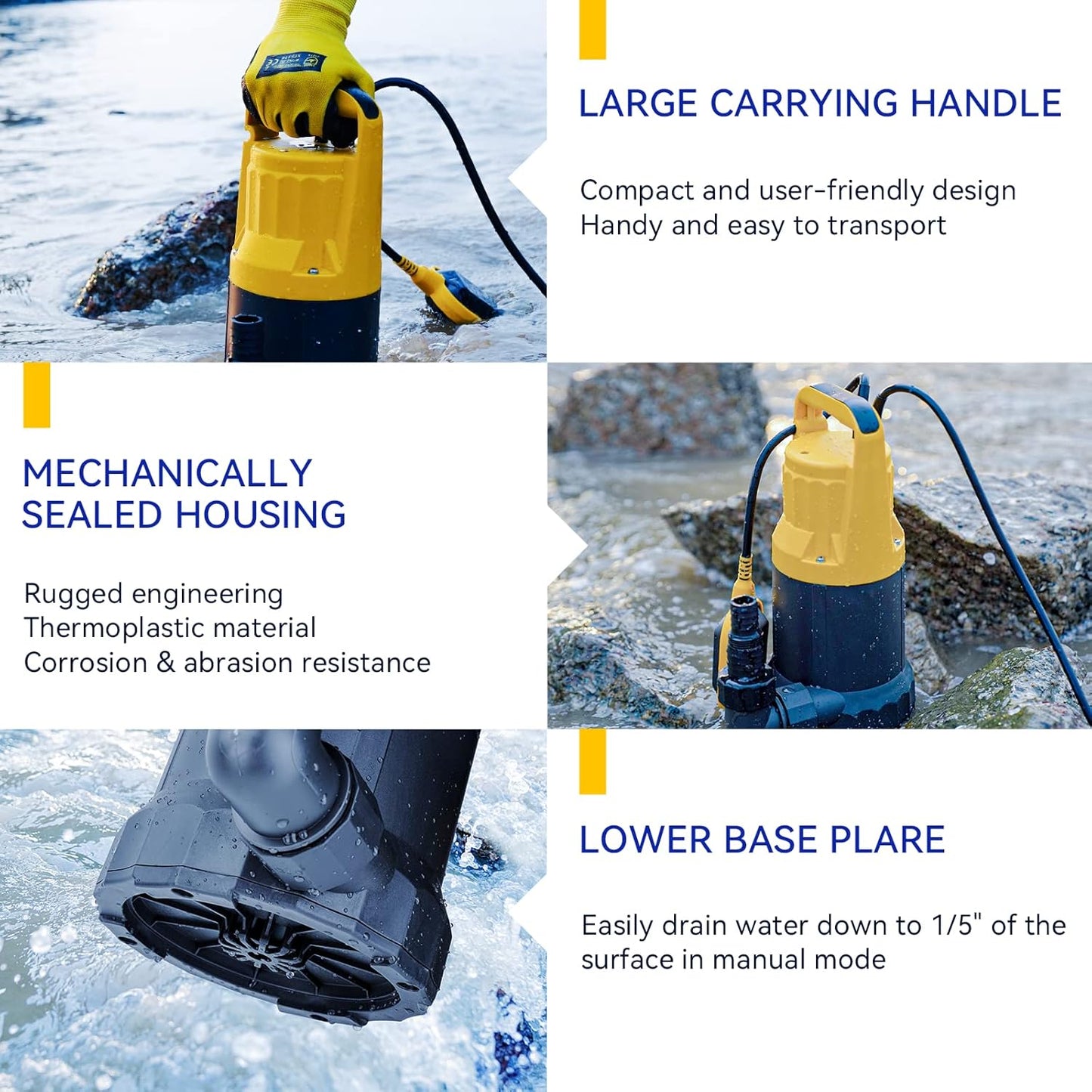 Acquaer 1HP Utility Pump 4345GPH Submersible Sump Pump with Automatic Float Switch, Water Removal for Hot Tub, Pools, Basements, Garden Pond