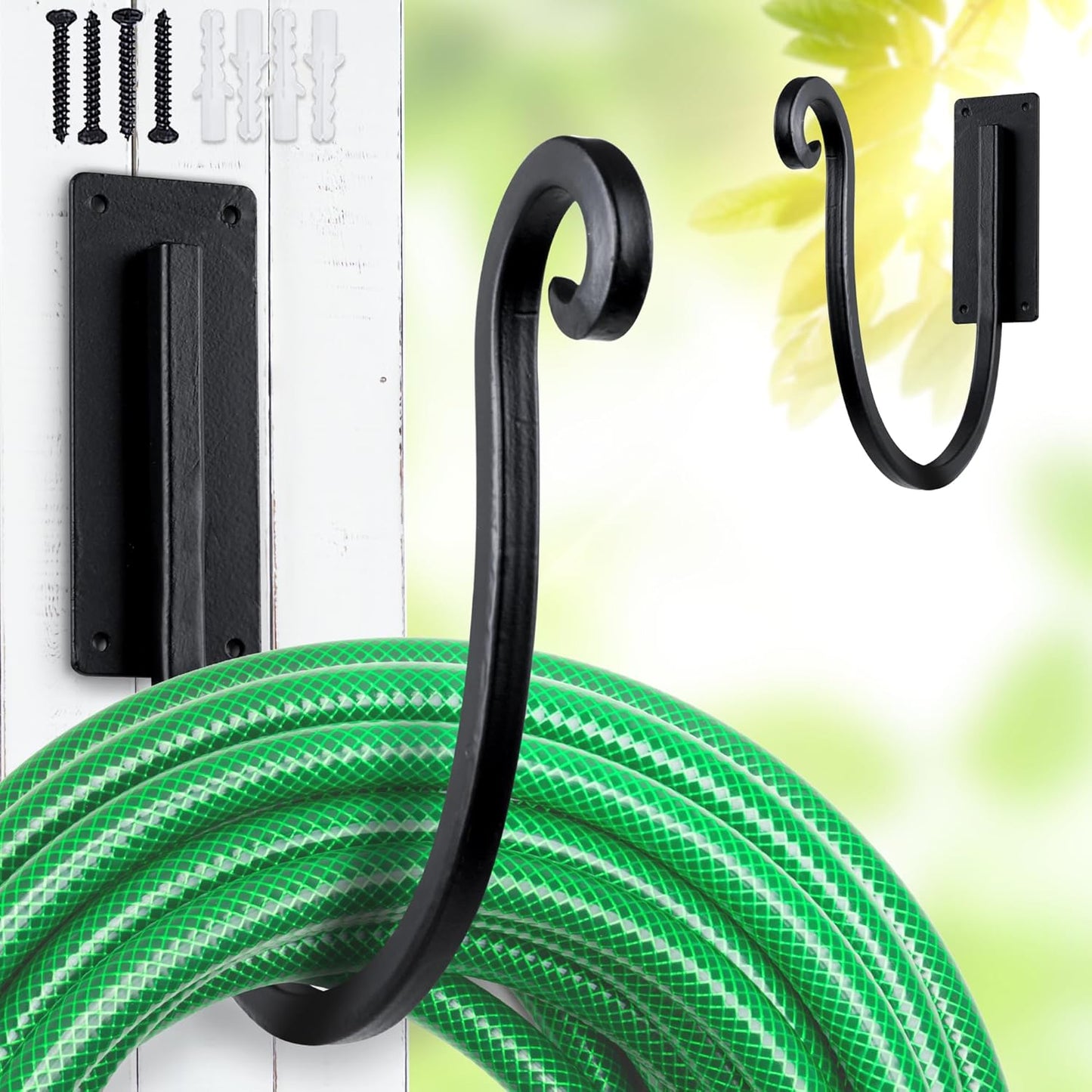 Hose Holders Wall Mount （Metal/8-Inch） Heavy-Duty Garden Hose Hangers Outdoor, Hand-Forged Hose Racks Mount, 2PCs