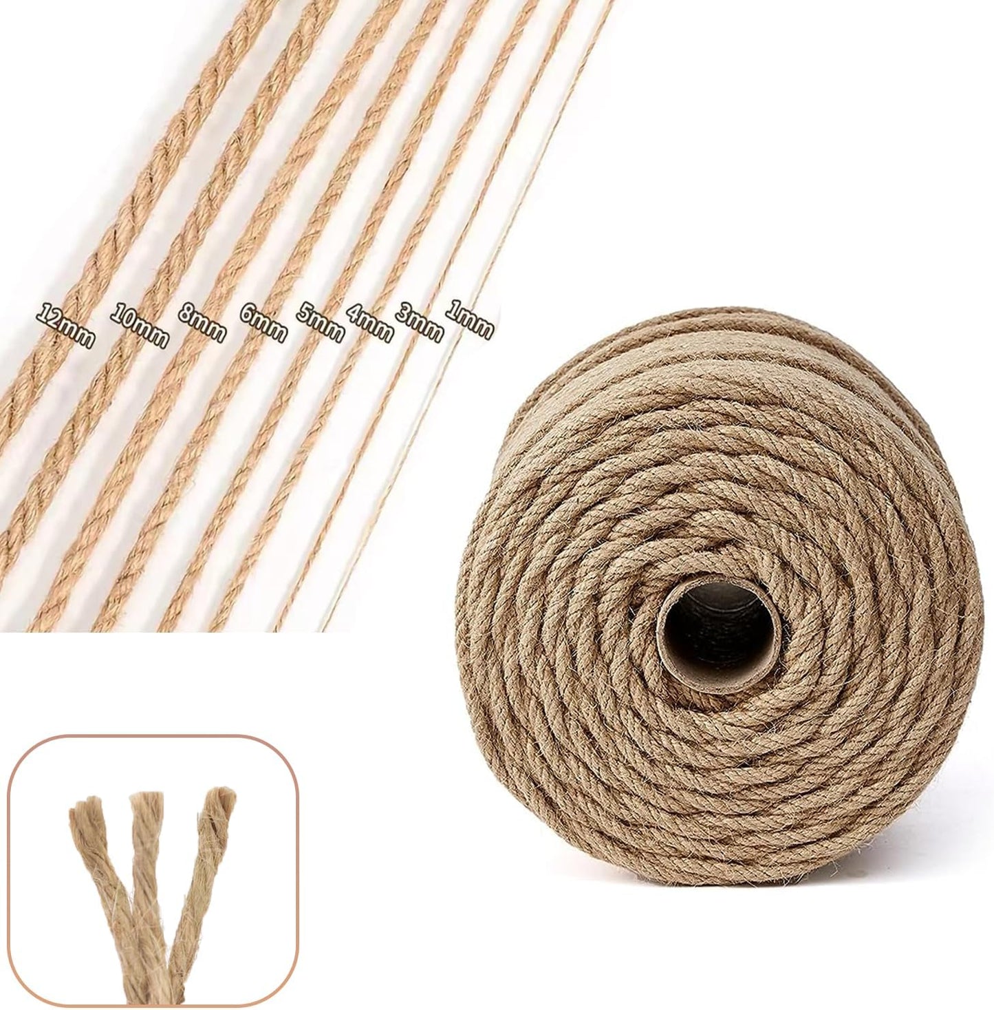 ARISKEY Natural Jute Twine 4mm,328 Feet String Rope for Crafts Suitable for DIY and Weaving Projects,Gardening Purposes and Outdoor Heavy-Duty Use