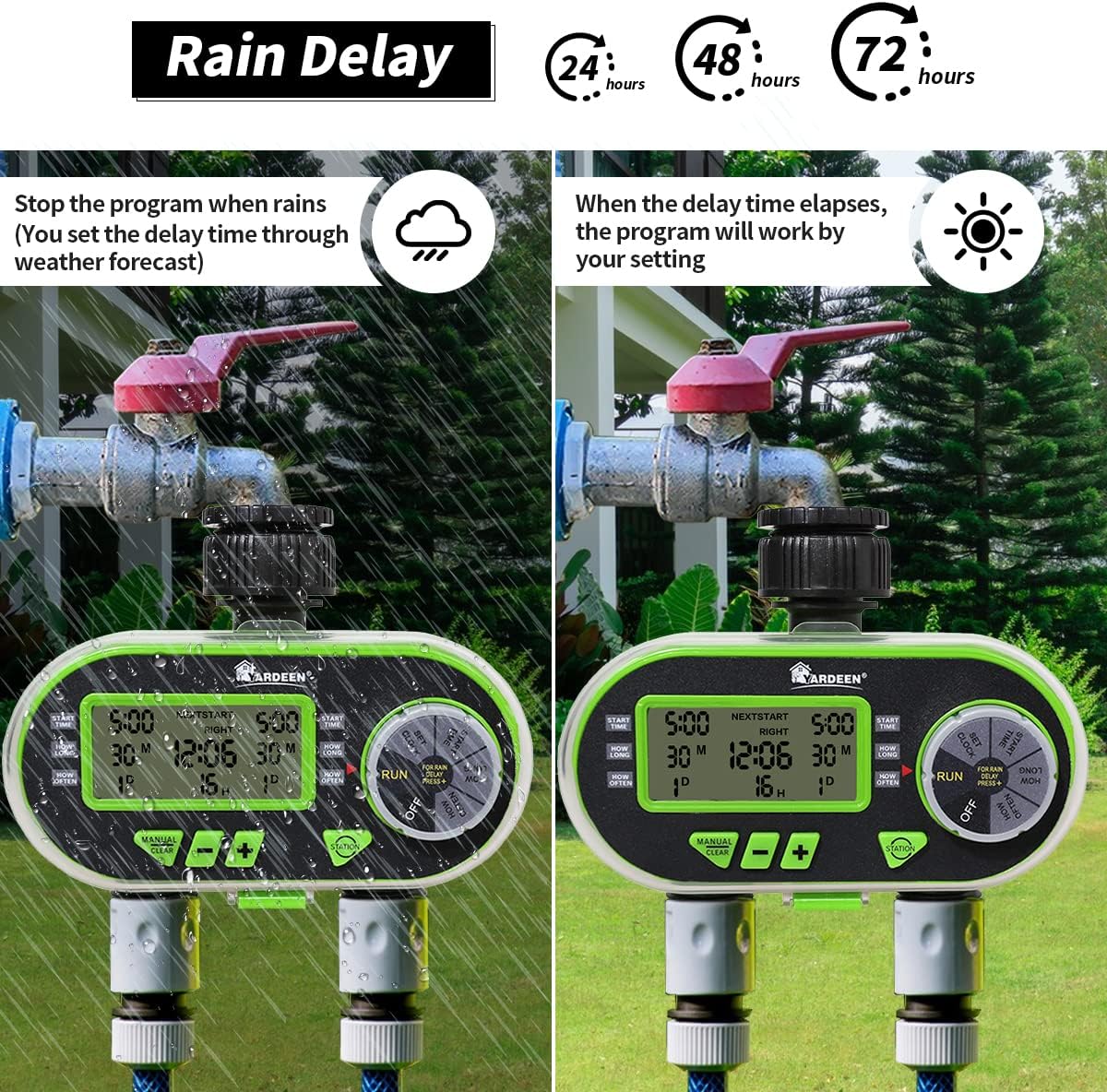 2 Outlet Garden Digital Electronic Water Timer Irrigation Controller for Garden Yard, Green