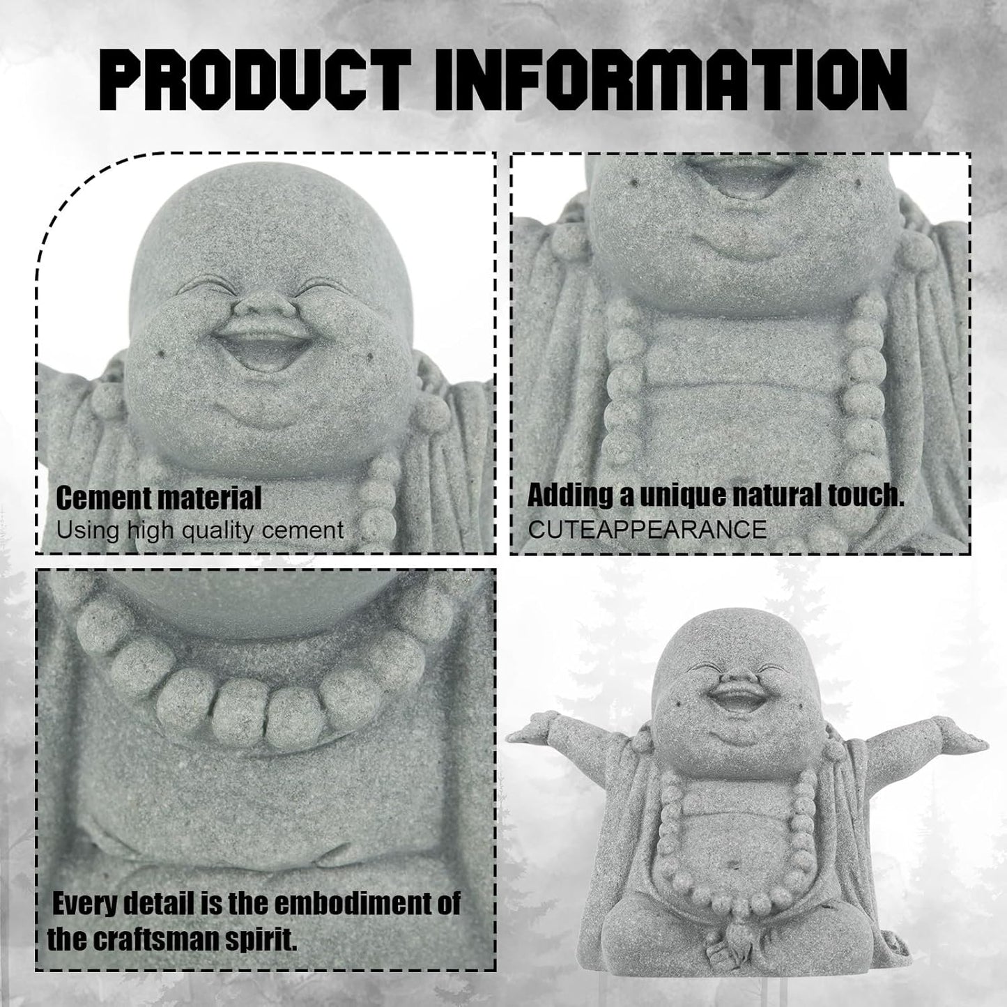 Buddha Sandstone Statues, Zen Monk Praying Statue Sculptures Ornament for Wealth Good Luck Feng Shui Decor Home Office Car Decoration(Laughing Buddha)