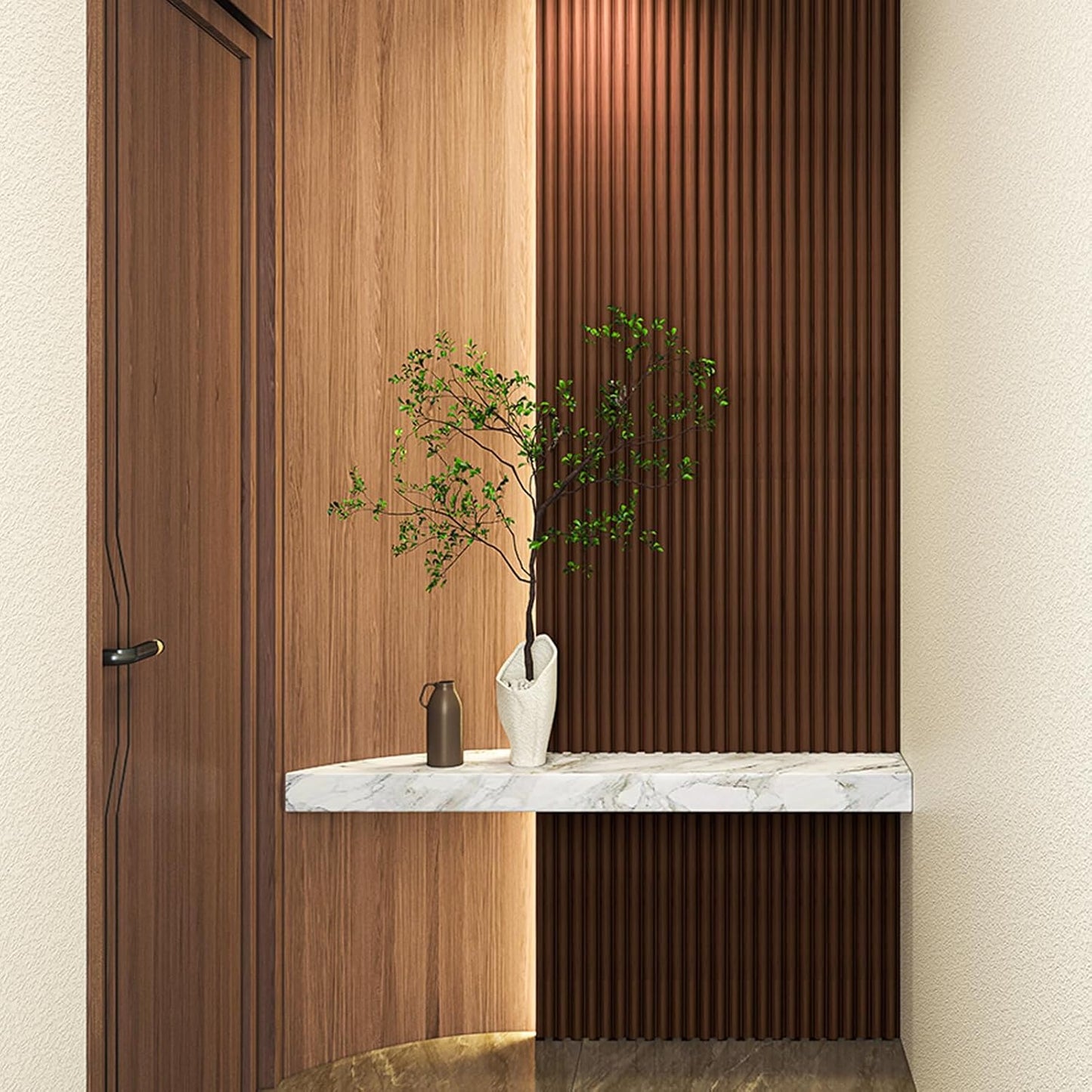 Art3d Fluted Wood Panel for Wall and Ceiling, Beaded Accent molding for Home Decoration, Pack of 4pcs + 1pc End-Trim, Size 108 x 5.7in.- Beaded Walnut