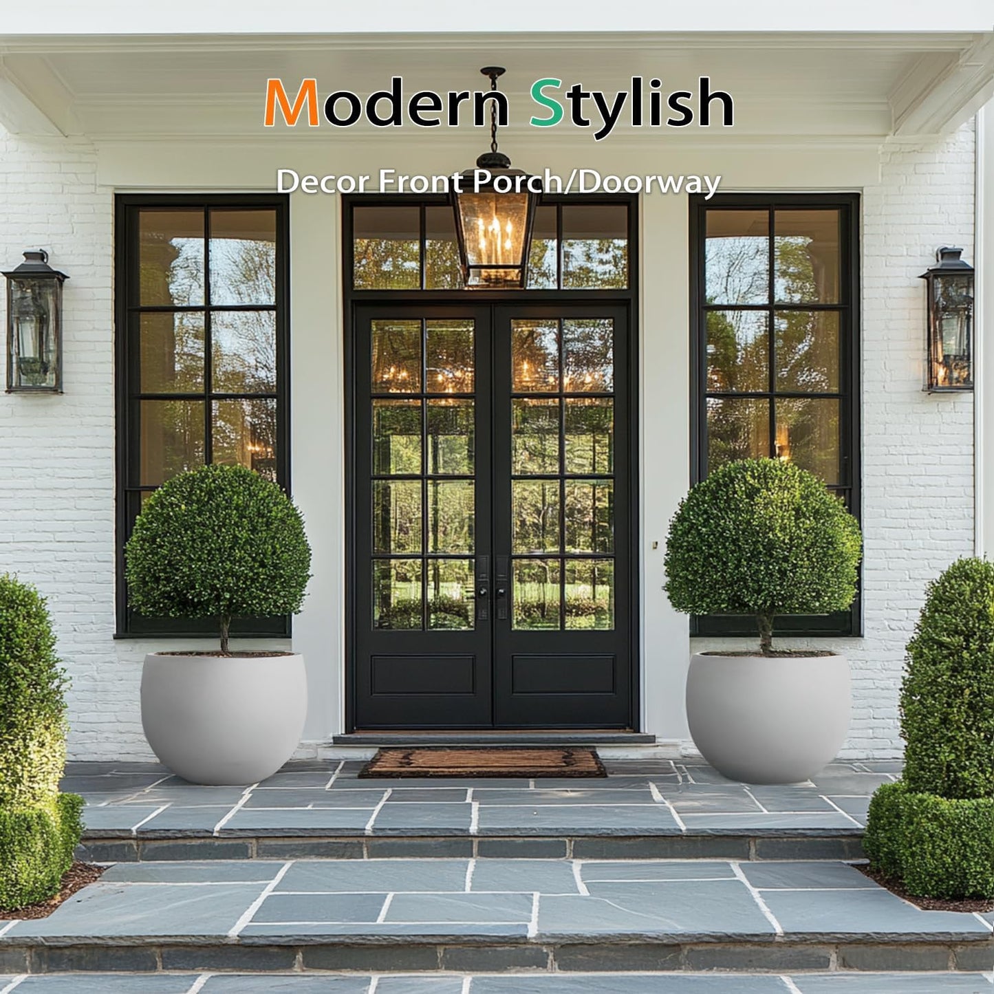 Ball Concrete Planter Outdoor Indoor, Large Tall Cement Plant Pots for Trees Flowers (Gray, 18 inch)