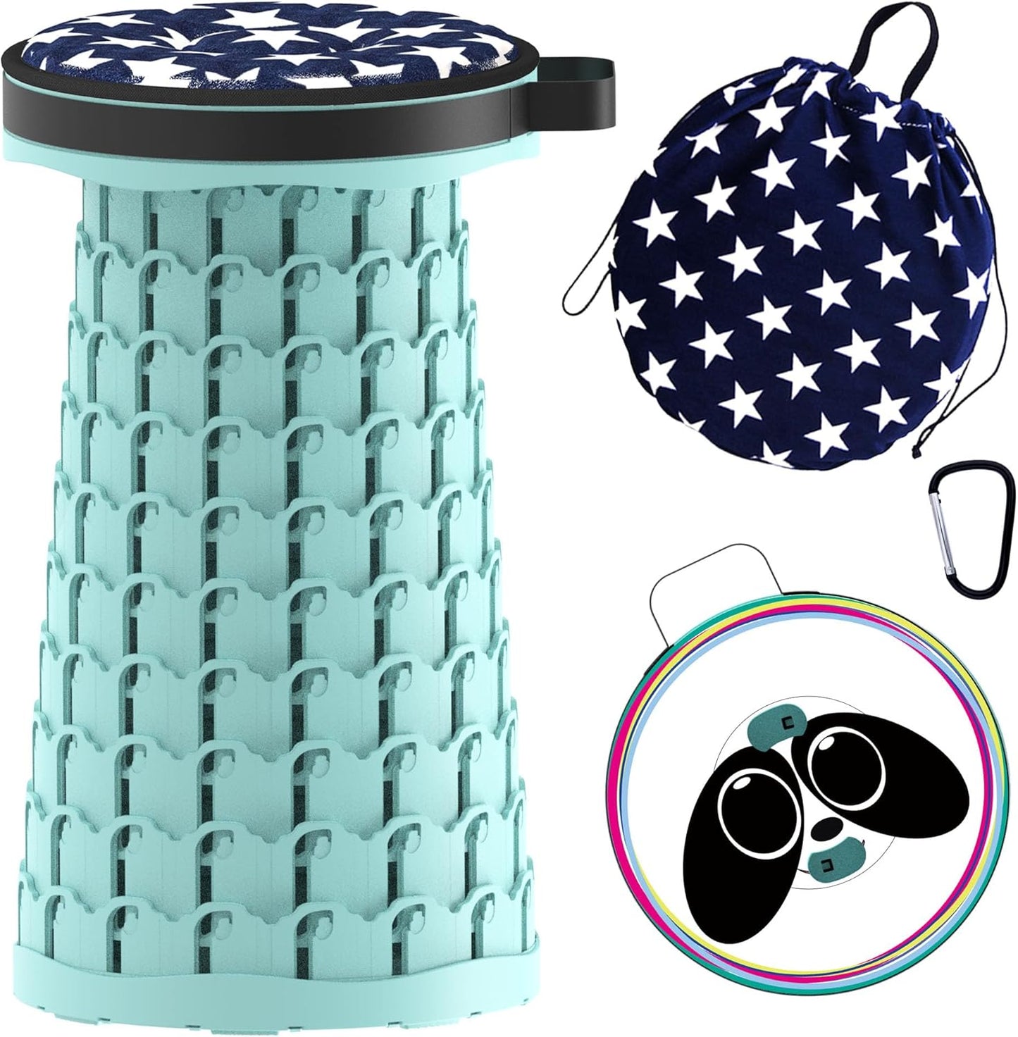 ALEVMOOM Upgraded Telescoping Collapsible Stool with Cushion, Folding Stool with Printing Portable Retractable Foldable Seat Max Load 600lbs for Adults Camping Fishing Outdoor