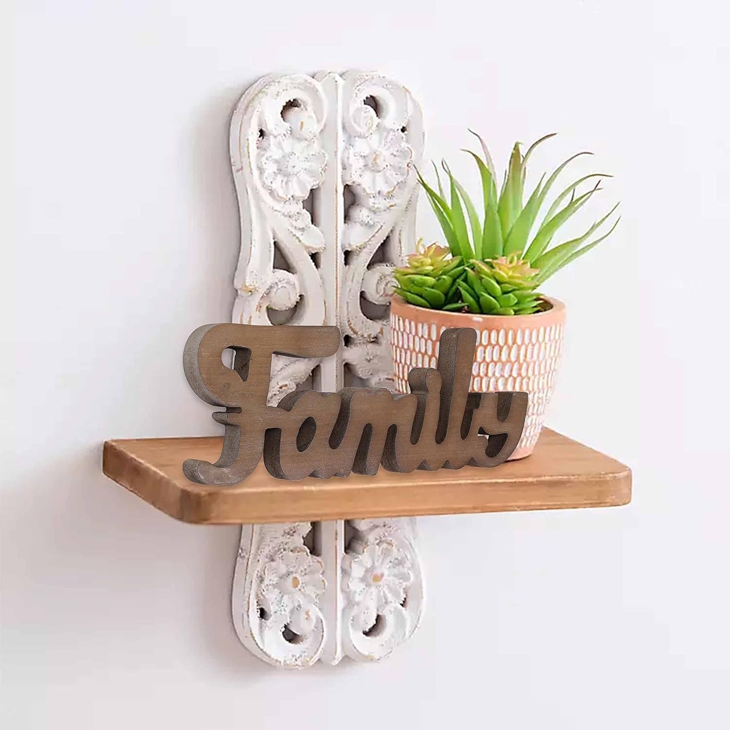 Farmhouse Family Sign for Shelf 15 inches, Wall Hanging Rustic Distressed Wooden Family Signs for Home Decor, Handmade Christmas Signs Fireplace Mantel Decor for Living Room Tabletop
