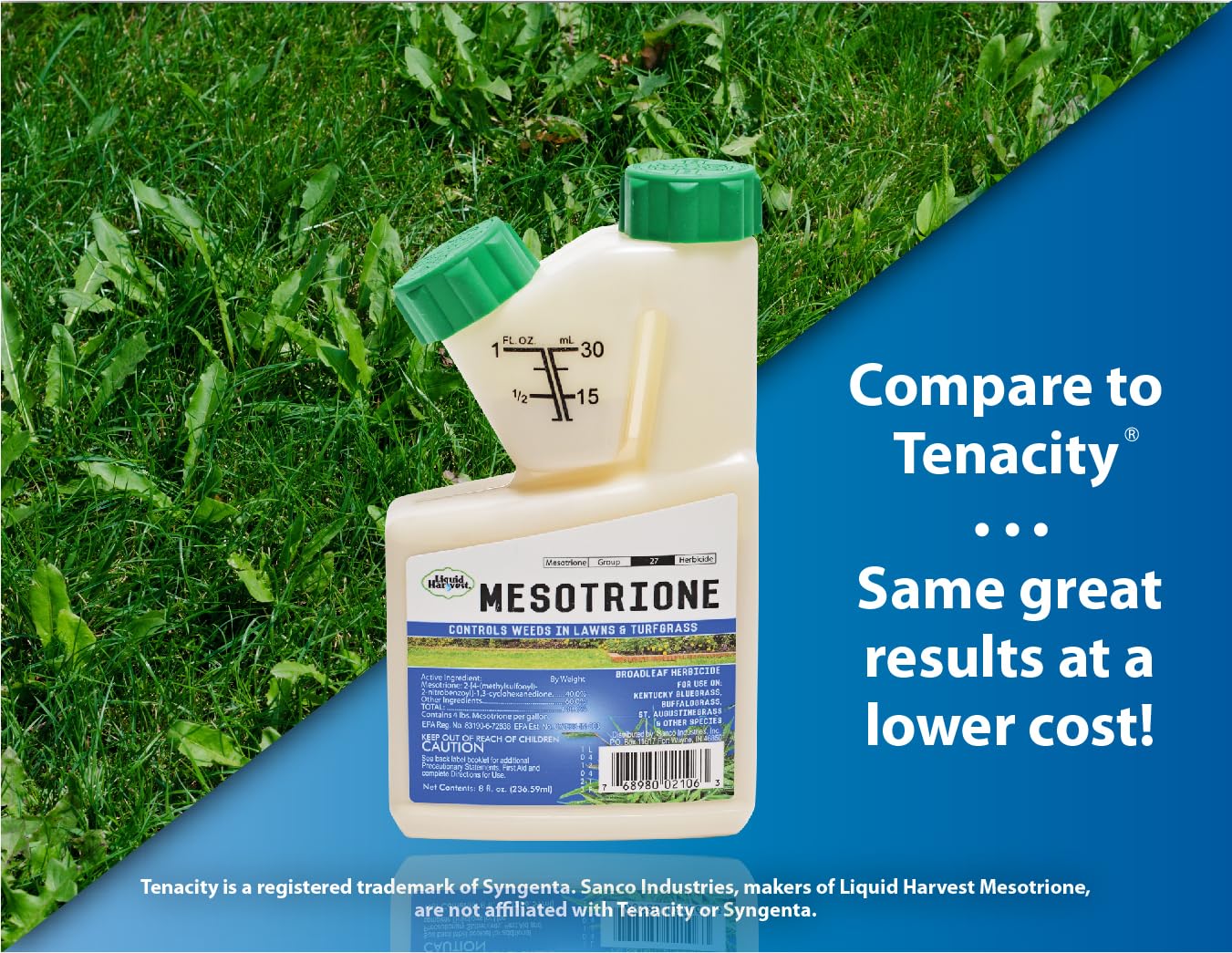 Liquid Harvest Mesotrione - 8oz - Mesotrione Concentrate (Compare to Tenacity) - Pre and Post-Emergent Weed Killer for Lawn and Turf Grasses