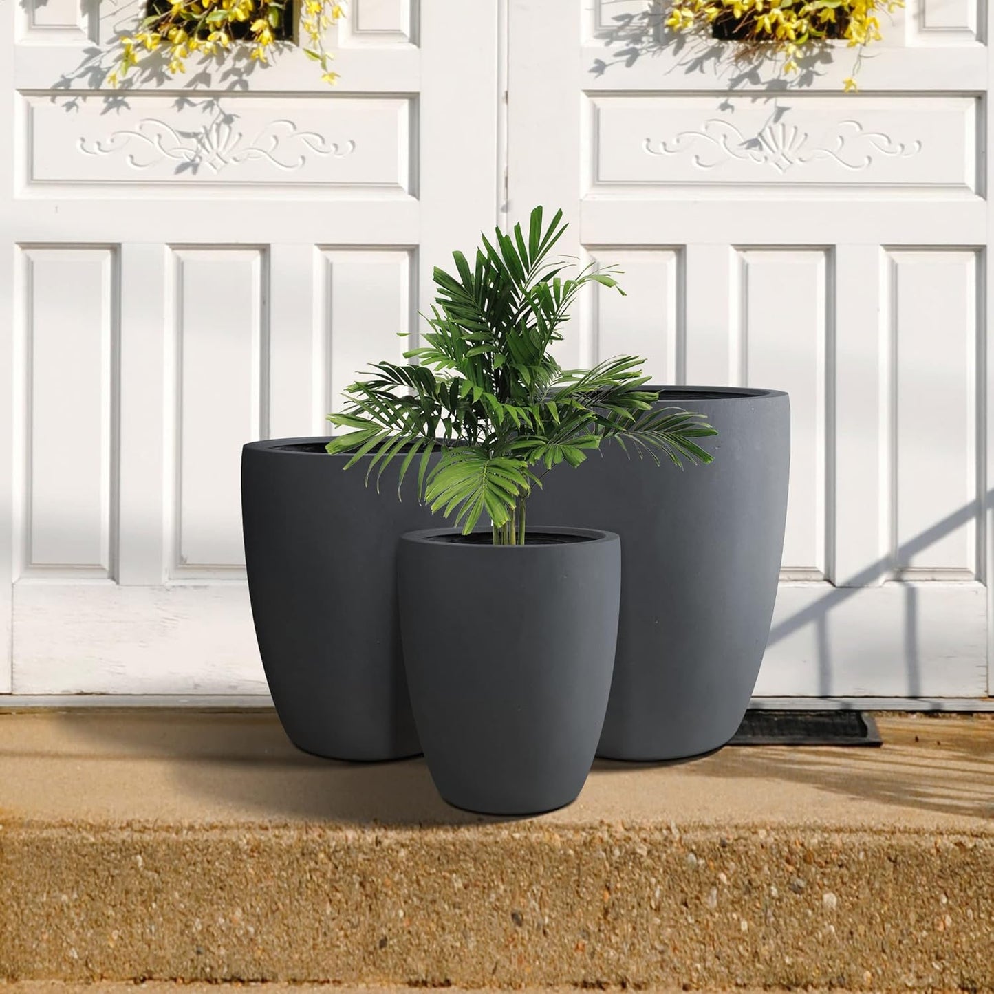 Kante 18.1",20.5",22.4" H Tall Round Concrete Planters Set of 3, Outdoor Indoor Modern Decorative Plant Pots with Drainage Hole & Rubber Plug for Home & Garden Charcoal