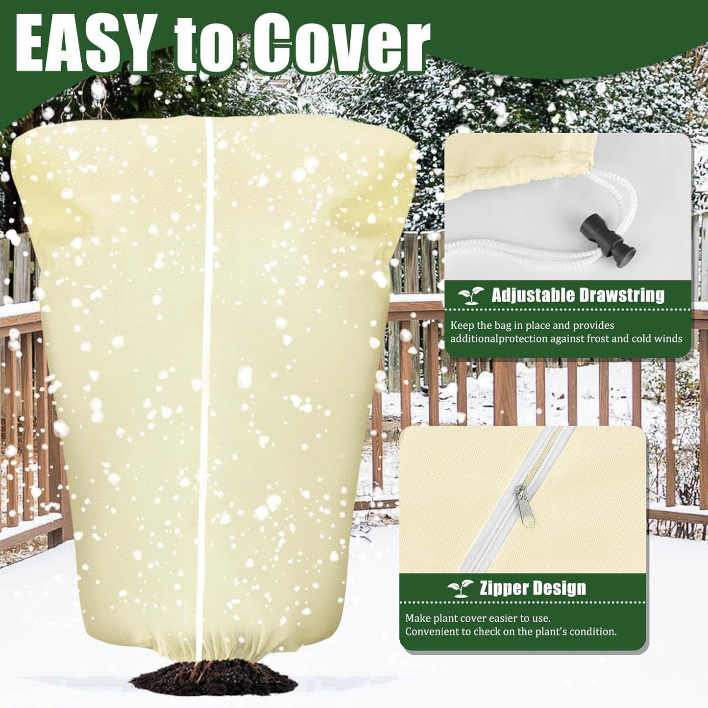 4 Pcs Plant Covers Frost Protection Bag 71" x 47" Winter Reusable Plants Jacket with Drawstring Shrub Protection Wraps Bags Frost Blanket for Winter Outdoor Garden Plants