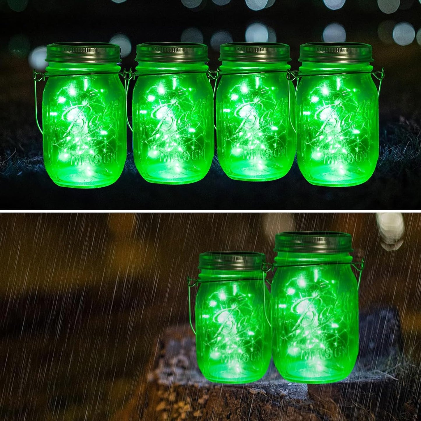 ZNYCYE Solar Mason Jar Lights, 12 Pack 30 LED Fairy Firefly Mason Jar Lids Outdoor Waterproof String Lights with Hangers(NO Jars) for Regular Mouth Jars Patio Garden Yard Wedding Decoration - Green
