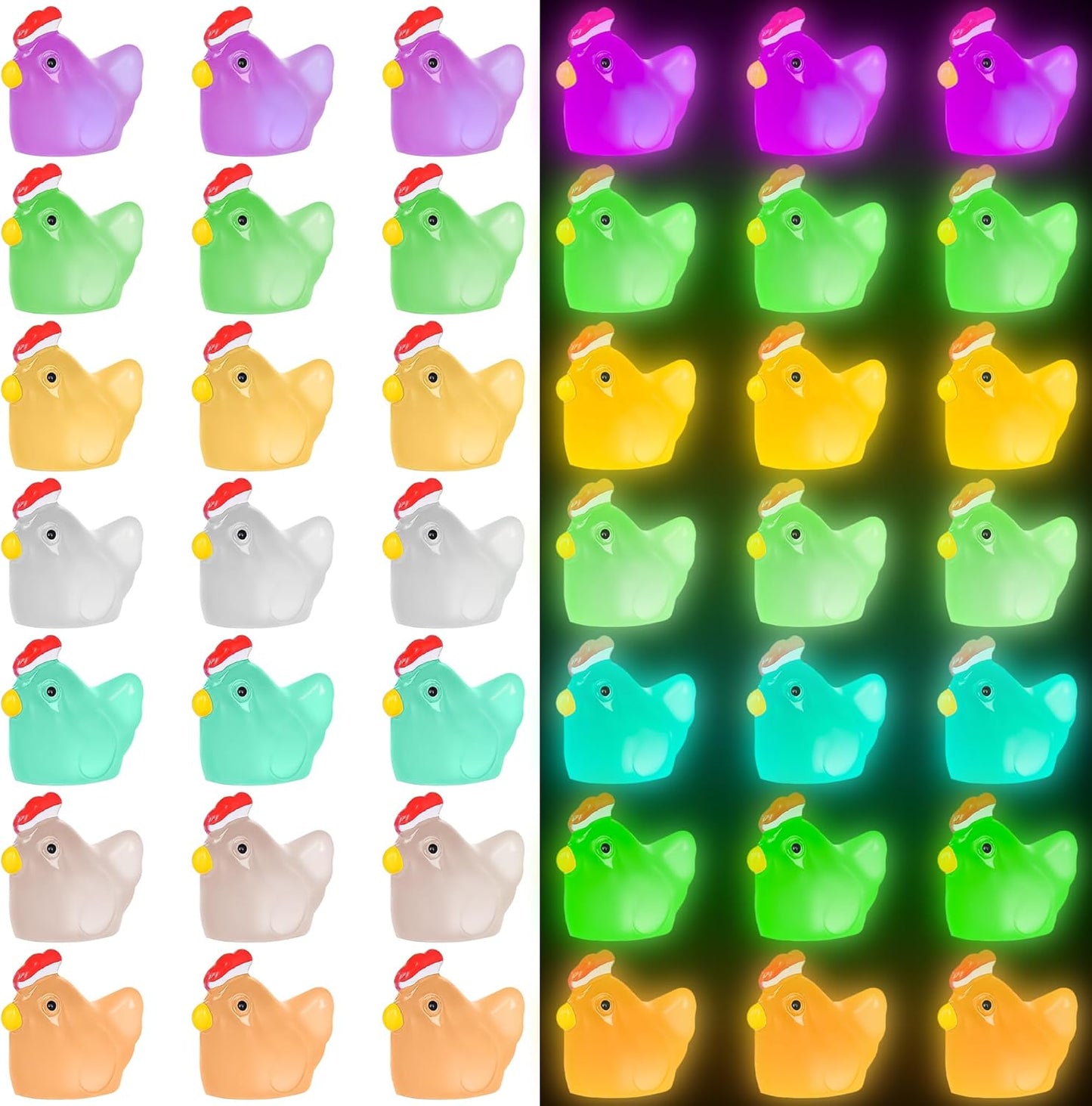 50 PCS Luminous Mini Resin Chicken Tiny Plastic Chicken Glow in The Dark Miniature Hens Figurines for Fairy Garden Miniature Moss Landscape Decoration (Luminous Chicken)