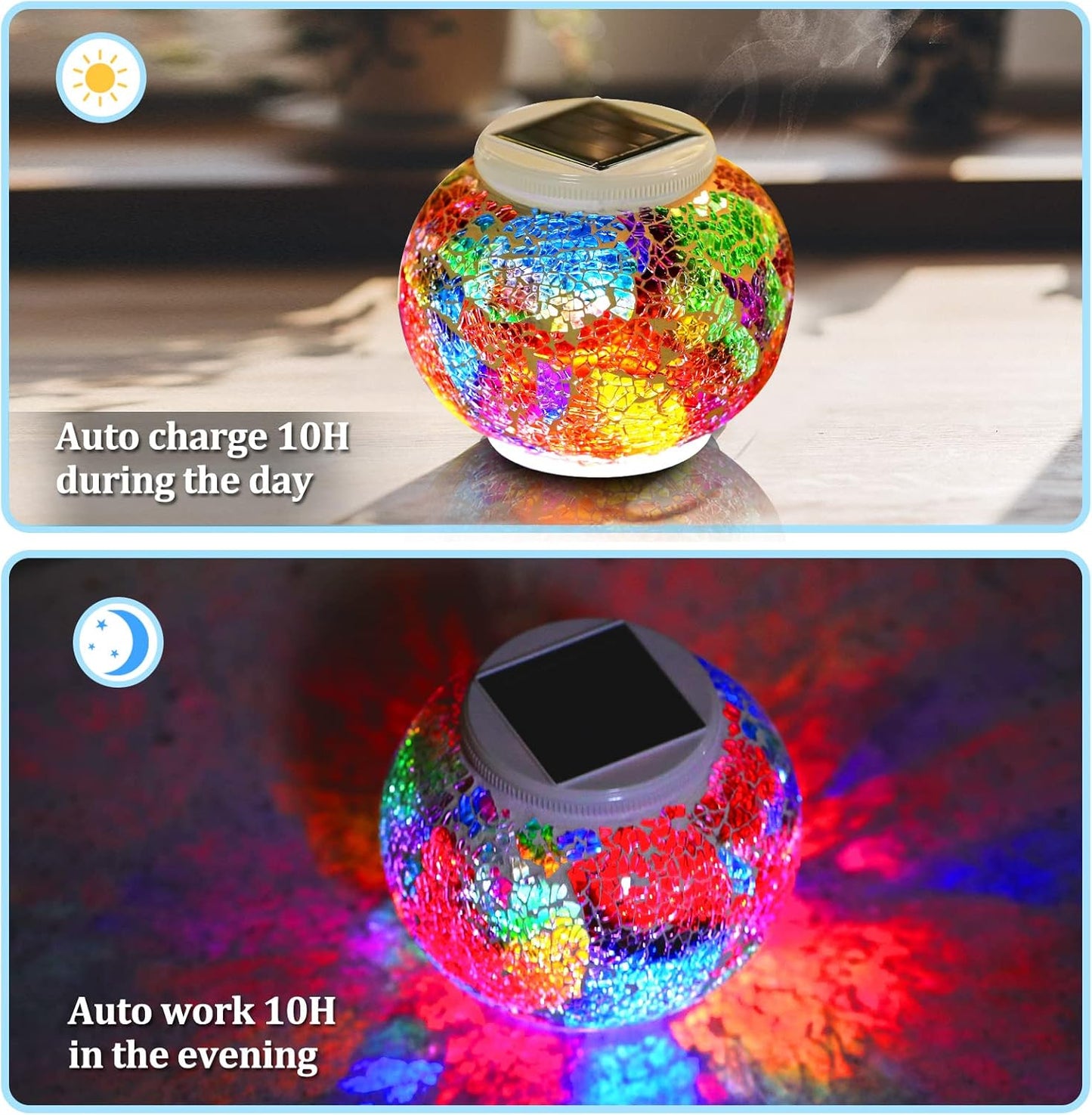 Color Changing Solar Powered Glass Ball Garden Lights，echargeable Solar Table Lights Outdoor Waterproof Solar Night Lights for Garden, Patio, Party，Outdoor/Indoor Decorations, Ideal Gift