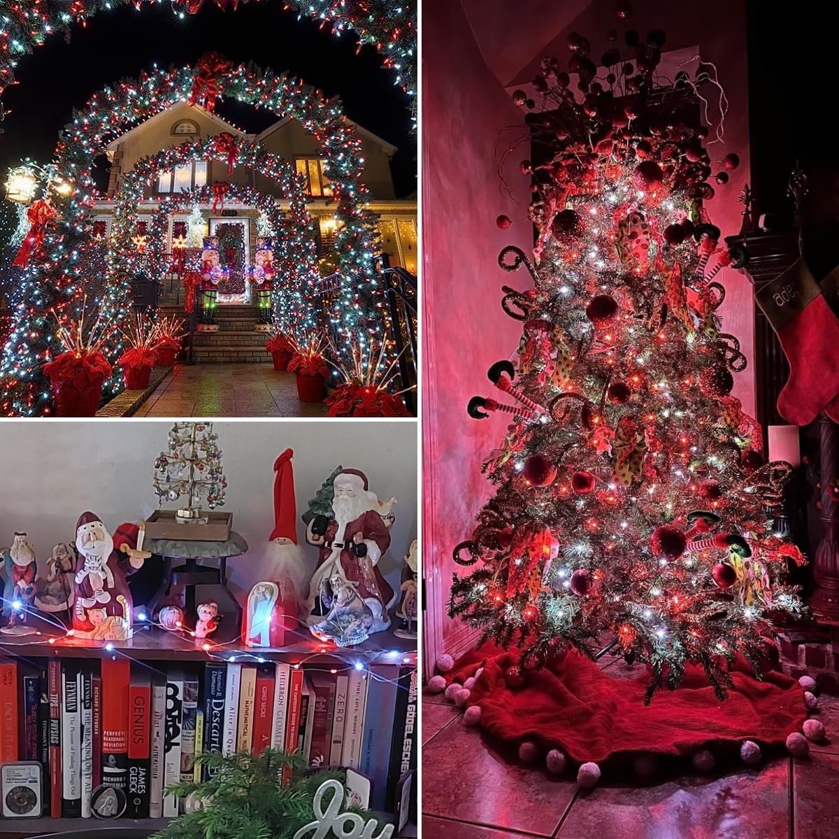 YEGUO Solar Fairy Lights Outdoor Waterproof, 4 Pack Each 33ft 100 LED String Lights, 8 Modes Silver Wire Solar Outdoor Lights (Red and White)