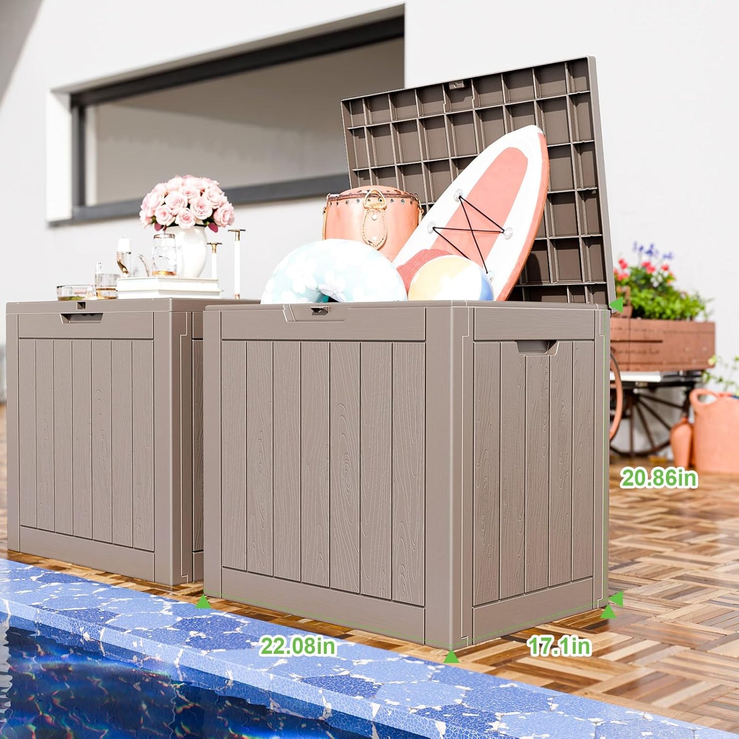 31 Gallon Waterproof Outdoor Storage Box,Resin Deck Box,Lockable Outside Storage Box Container for Patio Furniure,Garden Tools (31 Gallon,Grey)